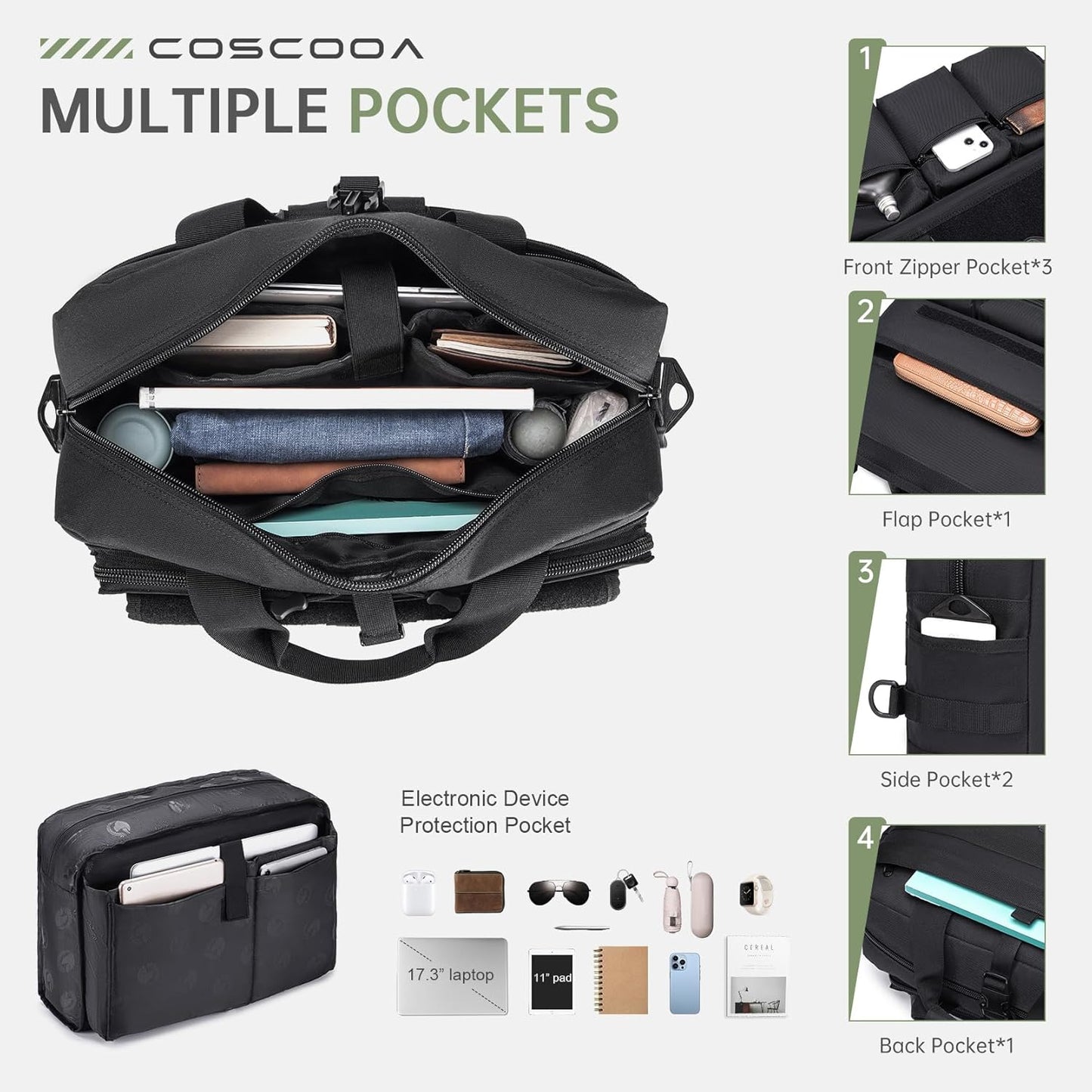 Large Tactical Laptop Bag for Men, Military 17.3 Inch Computer Bag Briefcase with Passport Wallet, Carry on Messenger Bag