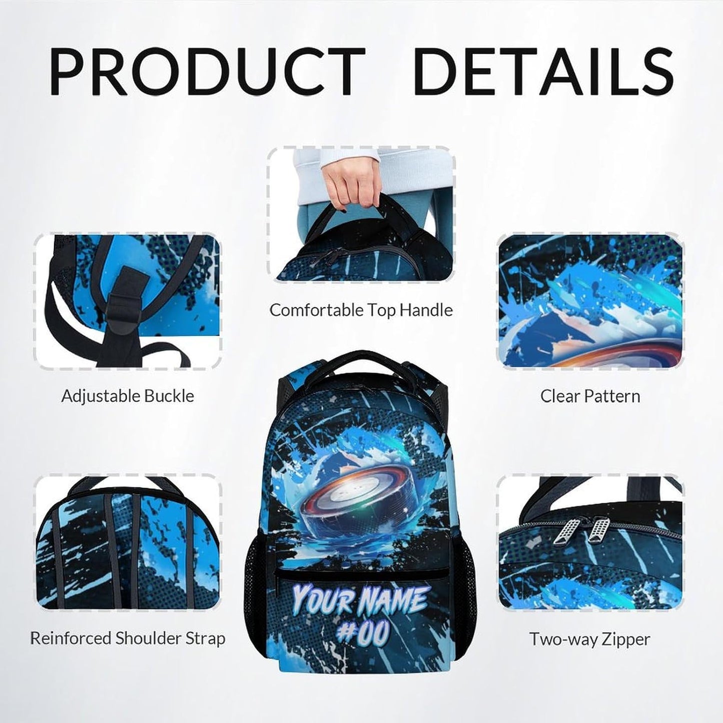COZYAURA Personalized Backpack - Ice Hockey Backpacks Set for Boys Girls - Kids Bookbag for Elementary Middle School - Cool Field Hockey Theme School Bags with Lunch Bag & Pencil Case