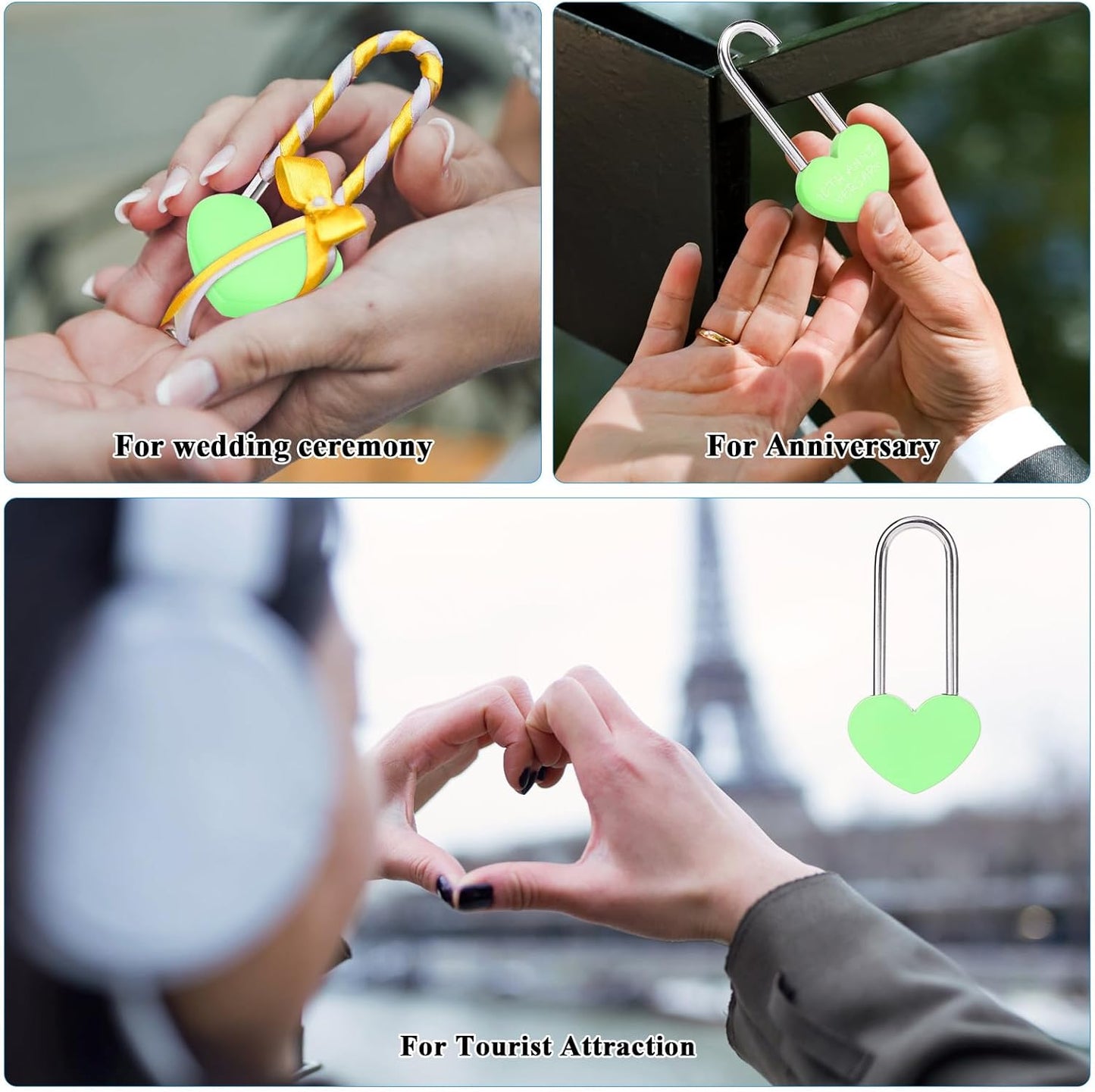 20PCS 3.5" 50mm Love Lock Heart Padlock,Green Single Heart Lock for Lovers Wedding,Valentines,Anniversary,Travel(NO Key)