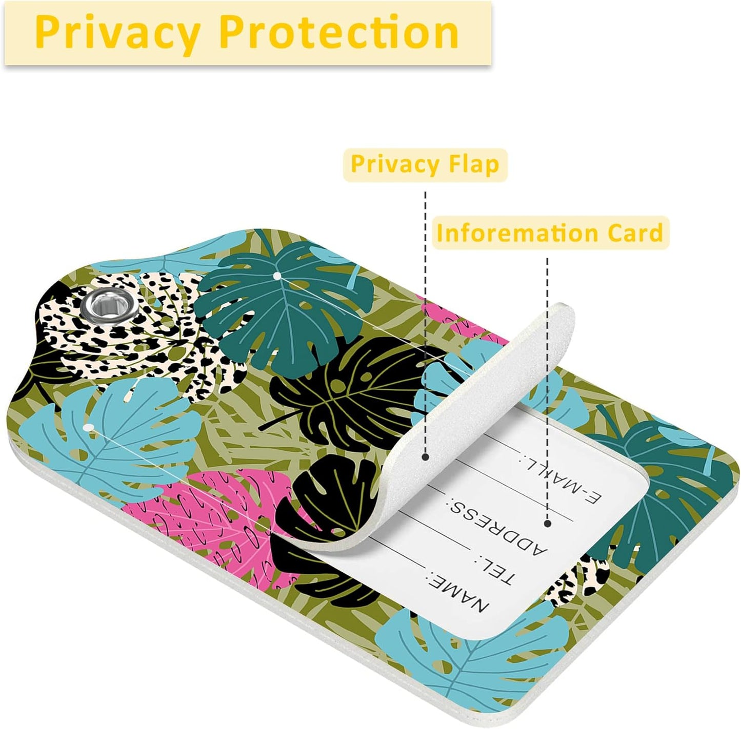 Luggage Tags for Suitcase,2 Pack Tropical Palm and Monstera Leaf Luggage Tag with Privacy Flap,Name ID Label and Metal Loop for Women Men Girls Baggage Bag Backpack Instrument