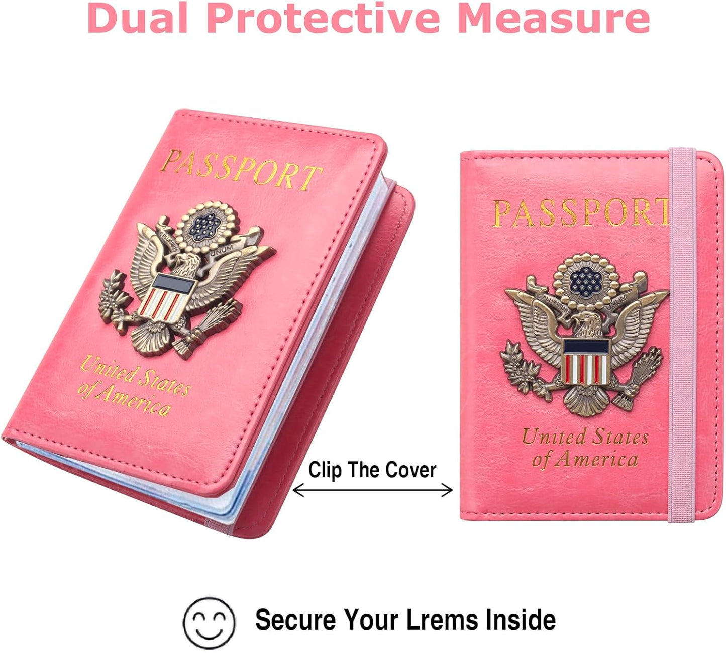 Passport Holder for Travel Passport Cover for Men Passport Wallet Case with Metal 3D Metal Badge Protector Leather Card Case RFID Blocking Women Travel Accessories Document Organizer (Pink)