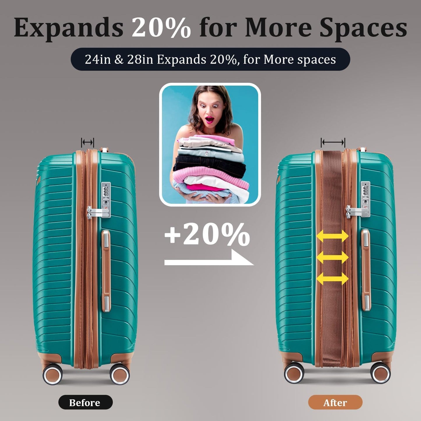 4-Piece Expandable Hardshell Luggage Set with TSA Lock (14/20/24/28) - Lightweight PP Suitcases, 360° Silent Spinner Wheels and Durable 100LB Handle for Air Travel (D# Coral)