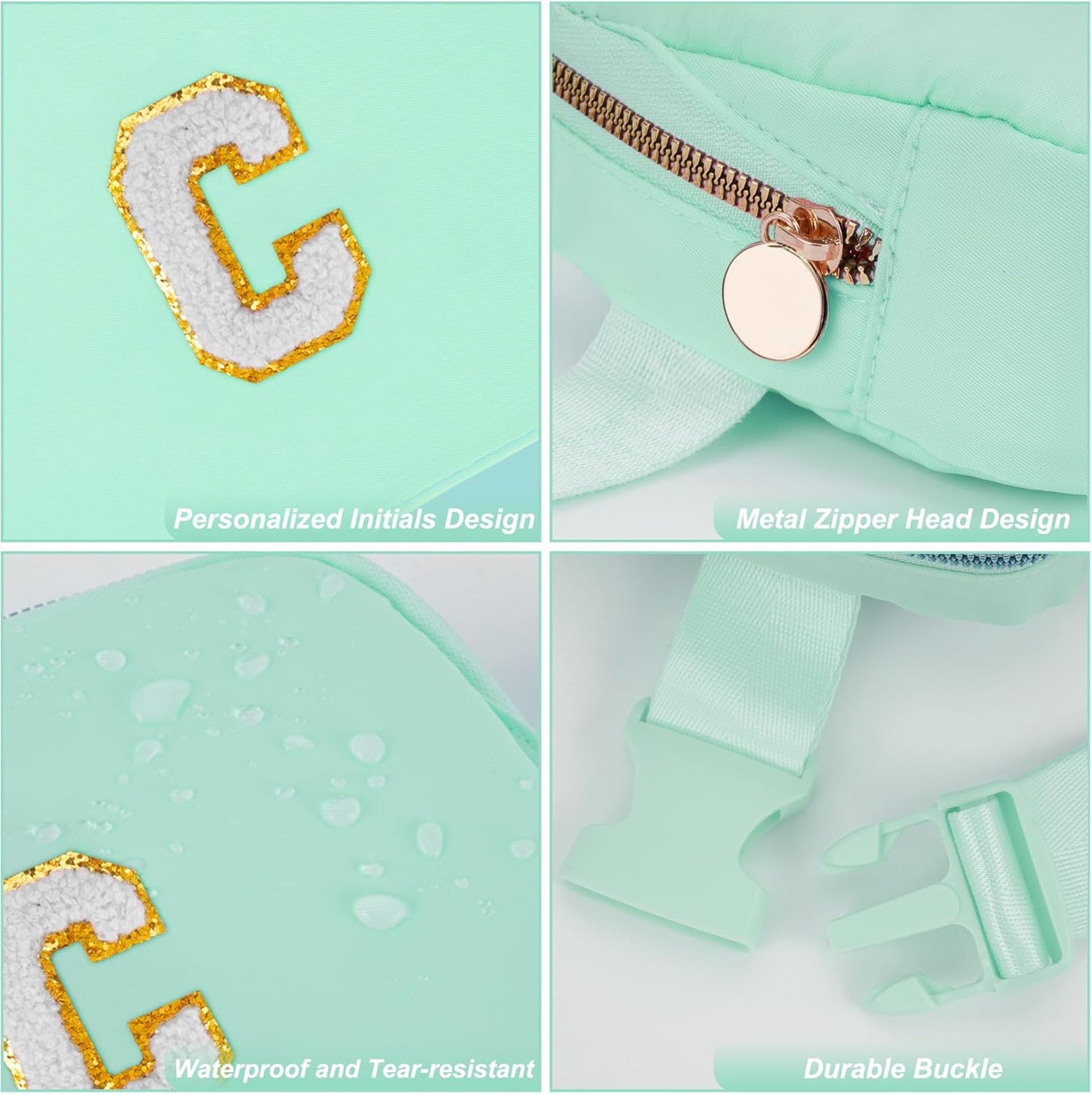 Belt Bag Fanny Pack Crossbody Bags with Initials Cute Stuff Birthday Gifts for Teenager Girls Trendy Stuff for Teens - White C,Light Green Bag