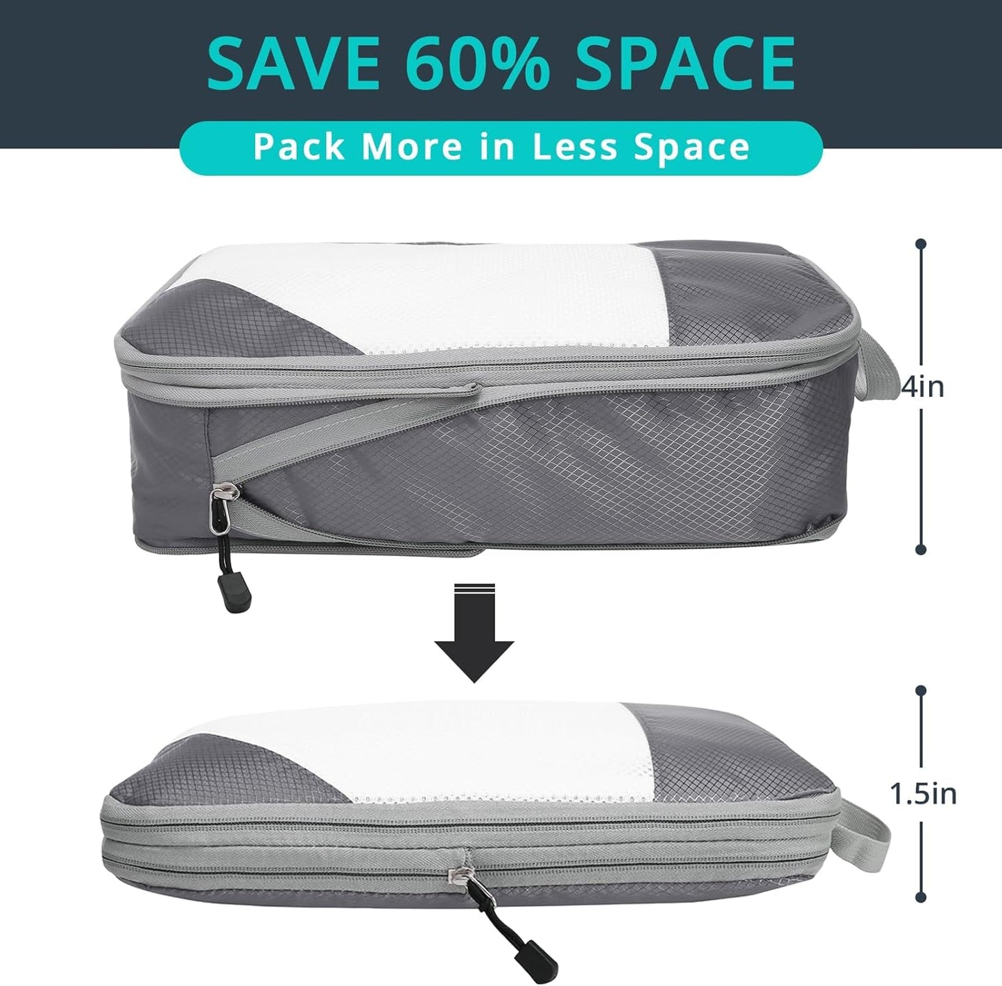 9 Set Compression Packing Cubes for Travel - Compressible, Lightweight, and Space-Saving Packing Cubes, Travel Essentials for Women, Grey