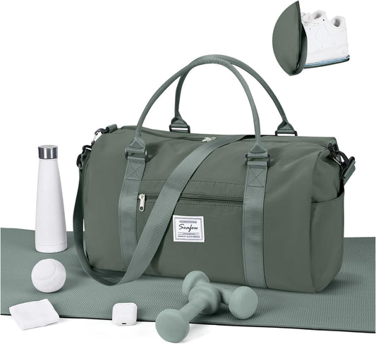 Gym Bagsfor Women Men with Shoes Compartment Sports Duffle Bag Personal item travel Duffel Bags Tote Bags Small Carry on Weekender Overnight Bags Workout Dance Bag Hospital Holdalls Dark Green