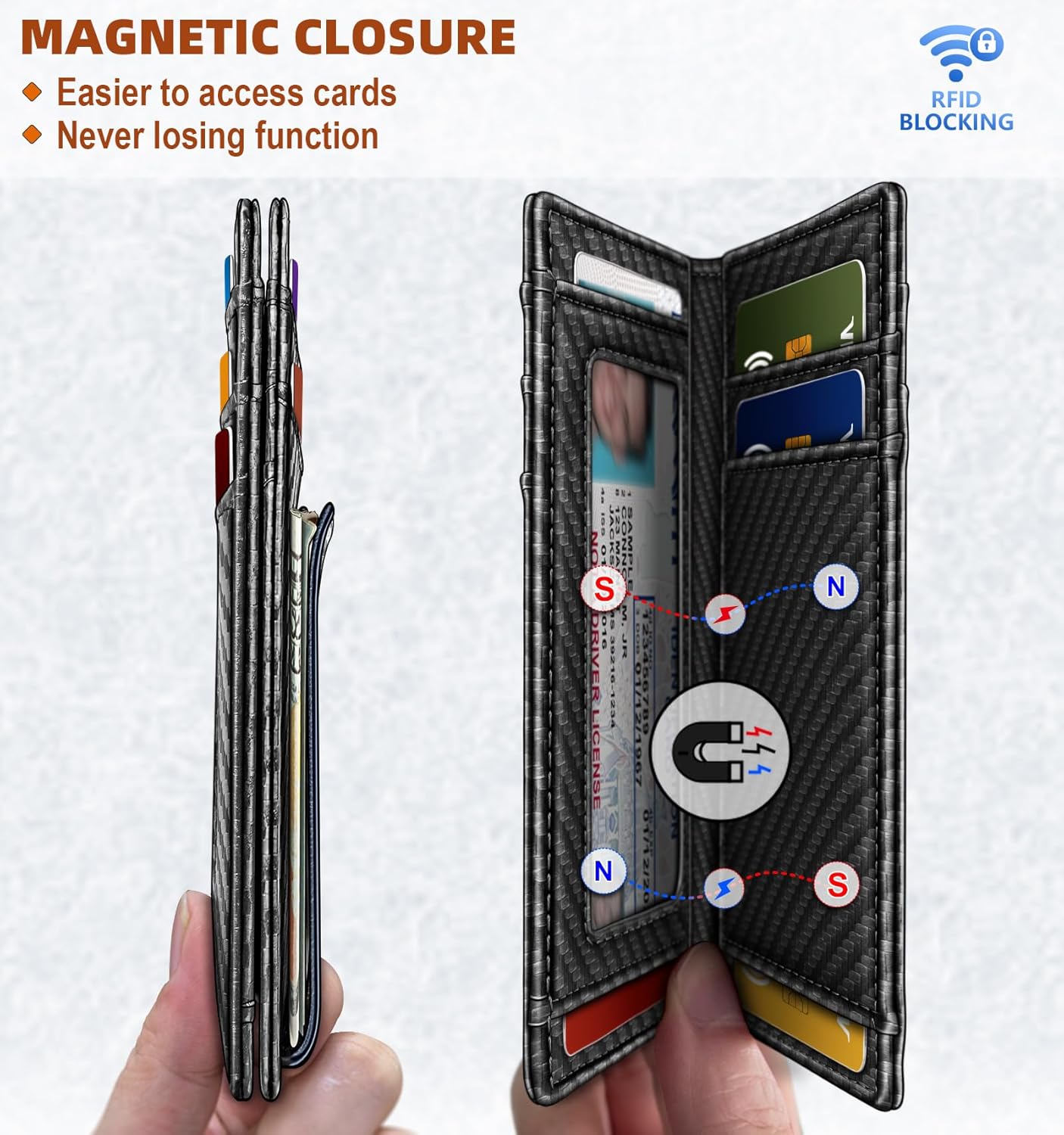 BULLIANT Magnetic Closure Slim Wallet-Genuine Leather Front Pocket Wallet for Men,RFID Blocking,Holds 12 Cards and Money Clip