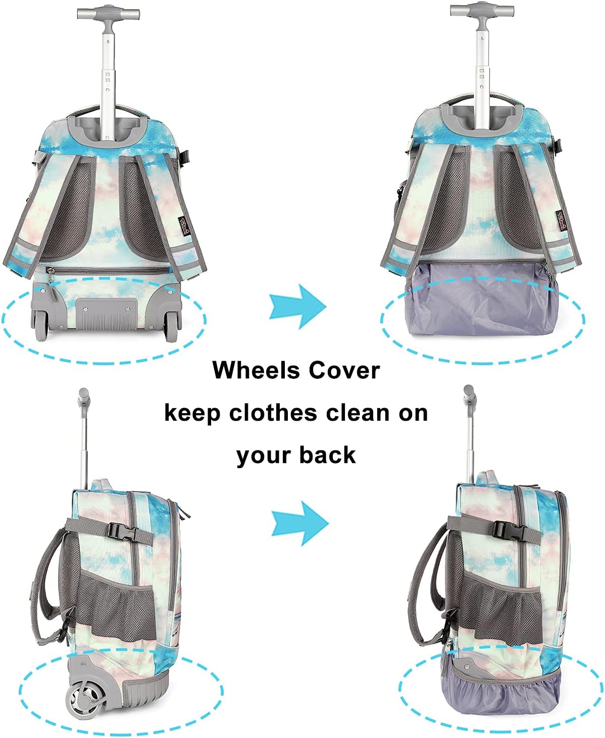 Tilami Rolling Backpack 19 inch Wheeled Cute LAPTOP Boys Girls Travel School Student Trip (Seaside)