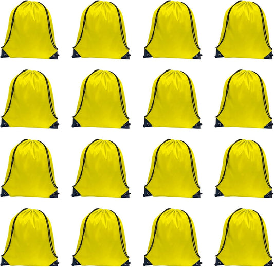 GoodtoU Drawstring Bags, Drawstring Backpack Bulk Nylon Backpack Draw String Back Bag Cinch Sack Drawstring Gym Bag String Backpack for Sport, Traveling, Team (Yellow, 16Pcs)