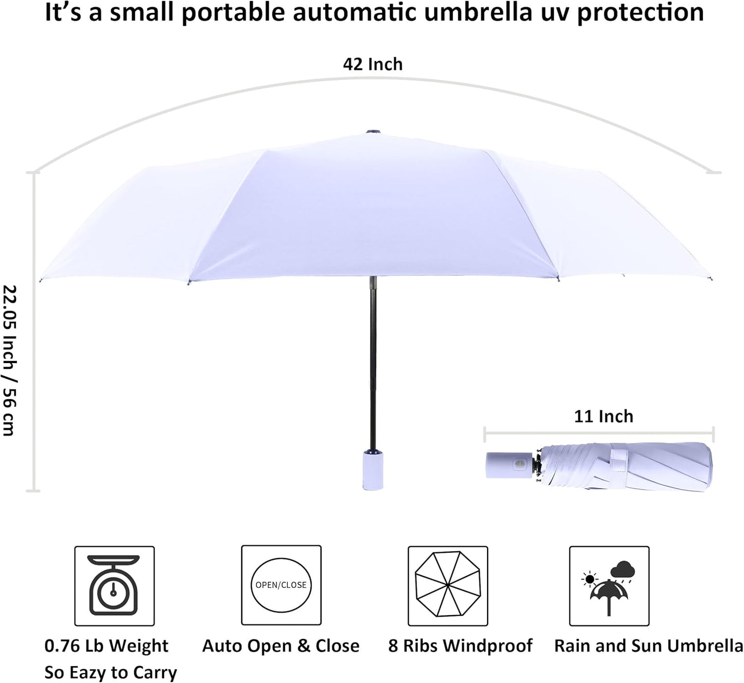 BAODINI Small UV Protection Travel Umbrella Compact for Rain and Sun UPF 50+ Windproof Portable 42 inch Umbrella for Women and Men