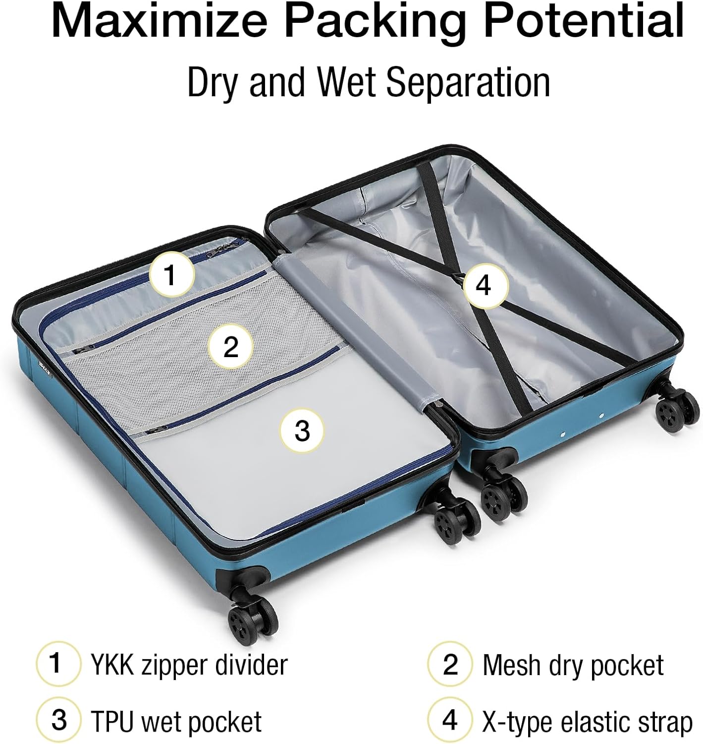 KYME Luggage Sets 2 Piece Hardshell 22"/26" Suitcase with Spinner Wheels Hardside Suitcases Sets with TSA Lock Lightweight Travel Luggage Set with Cup Holder for Women Men Blue