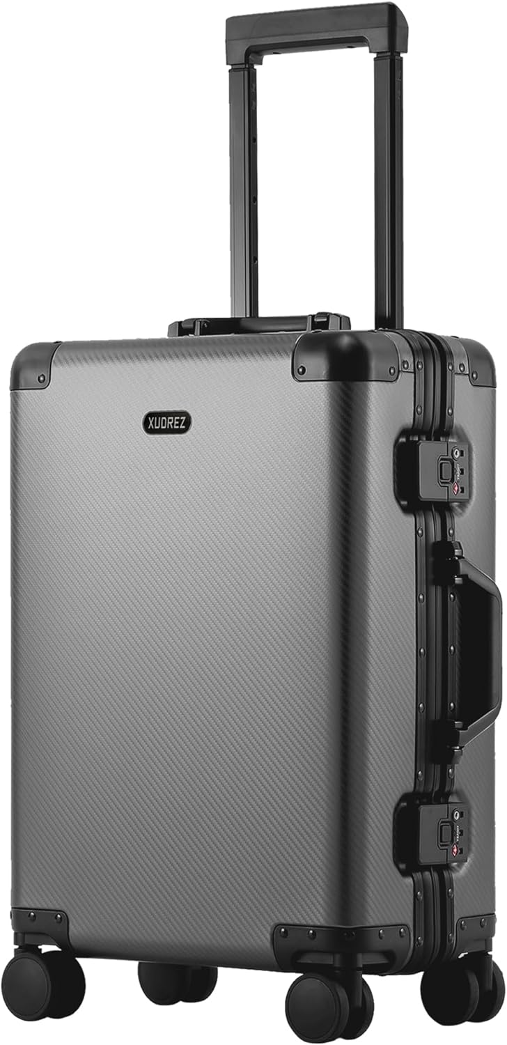 YYW Aluminum Carry-On Luggage Airline Approved Lightweight Suitcase with TSA Lock and Silent Wheels, Hardshell Spinner Business Travel (gray, 20in)