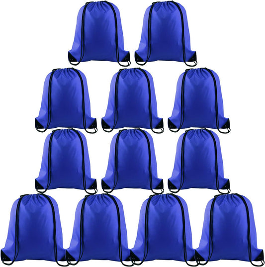 KUUQA 12 Pcs Drawstring Backpack Bags Sport Gym Sack Cinch Bags Bulk for School Traveling and Storage (Blue)