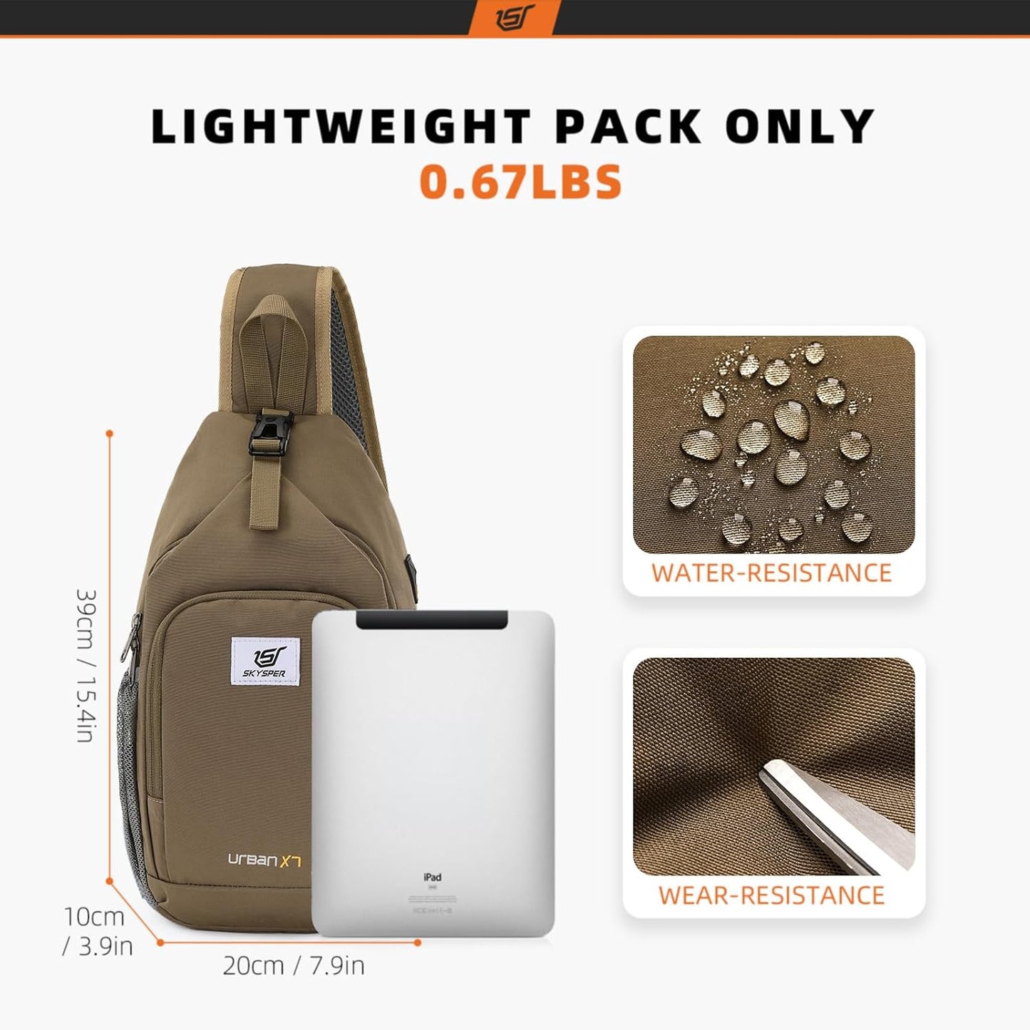 SKYSPER Sling Bag RFID Crossbody Sling Backpack Cross Body Shoulder Bag Travel Hiking Daypack for Women Men(Taupe)