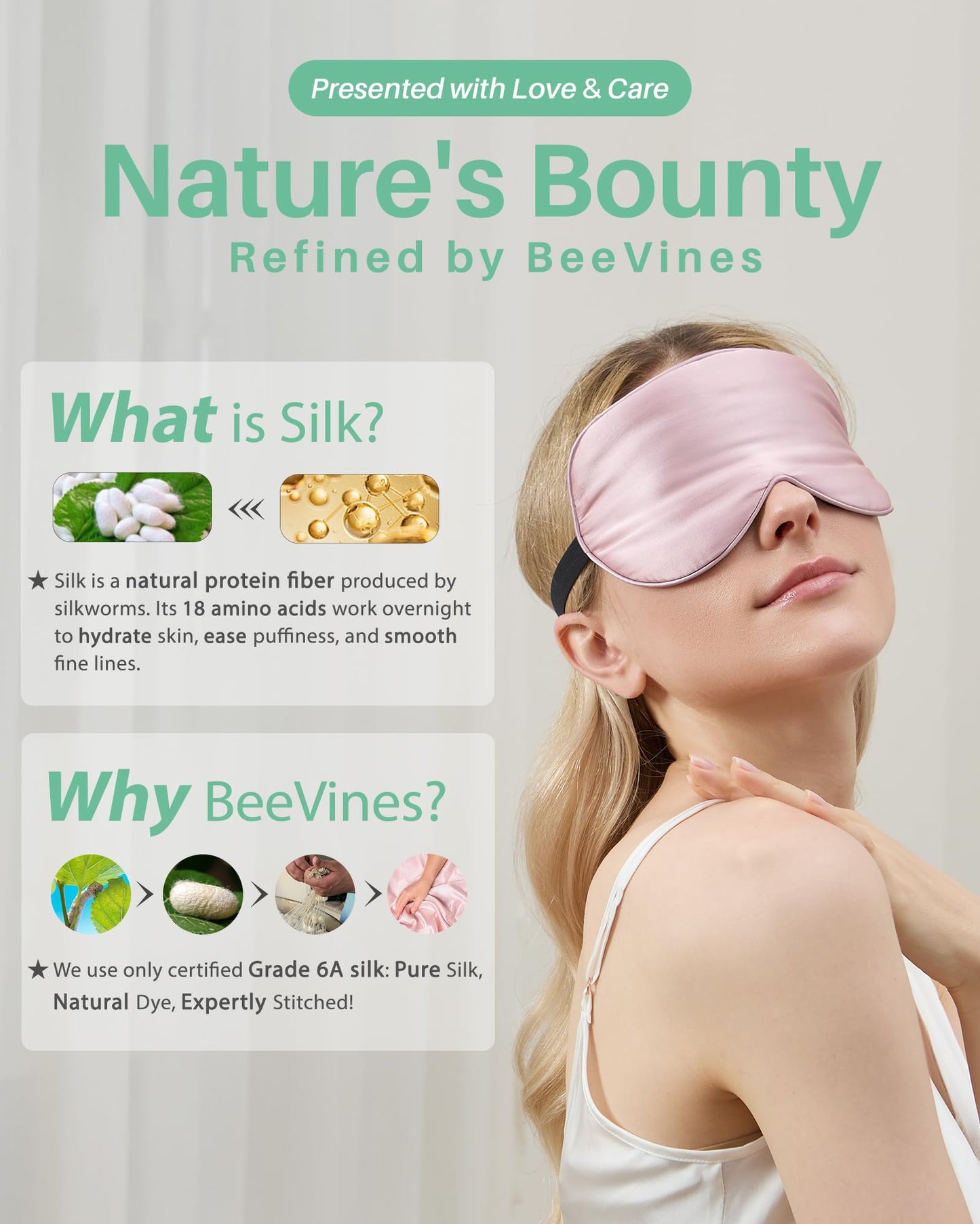 BeeVines 100% Mulberry Silk Sleep Mask, Light Blocking Eye Masks (2 Packs)
