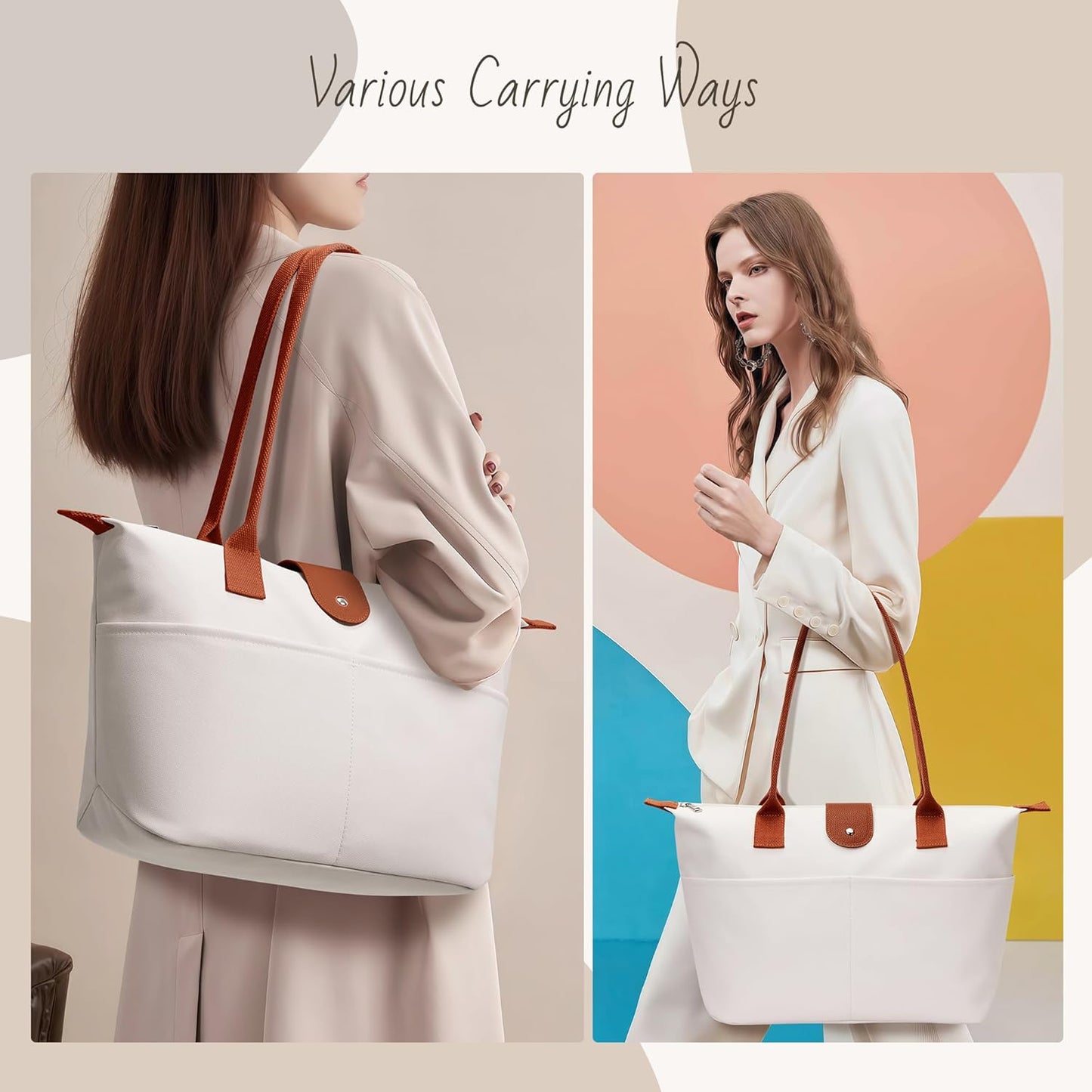 Nylon Tote Bag Women Zipper Shoulder Purse Large Hobo Top Handle Foldable Handbags for Work Travel Shopping