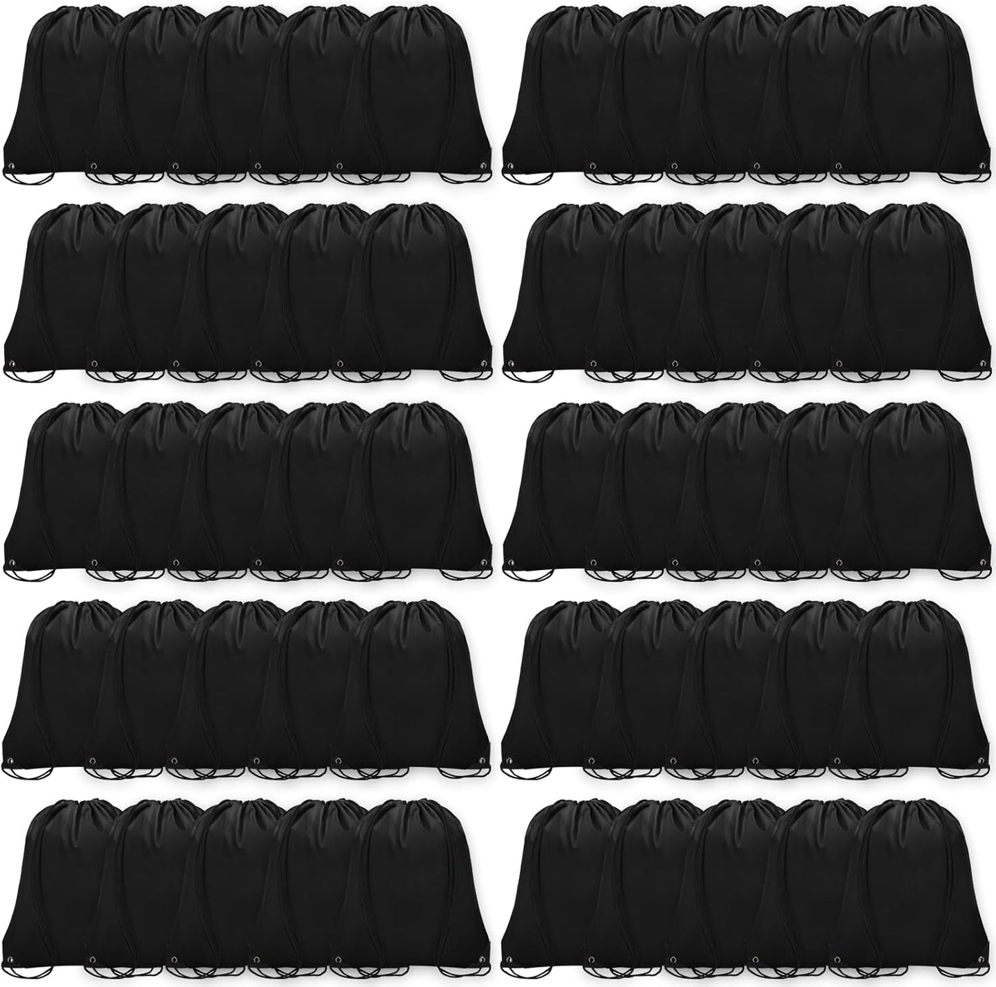 50Pcs Drawstring Backpack Bulk Cinch Bag, Drawstring Bags Polyester for Gym Sports Beach Party Trip (Black)