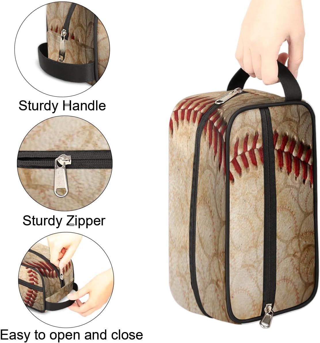 Vintage Baseball Travel Toiletry Bag Kit for Men Sports Cosmetic Makeup Bag for Boys Waterproof Shaving Bag Hanging Wash Bag Organizer for Toiletries Accessories