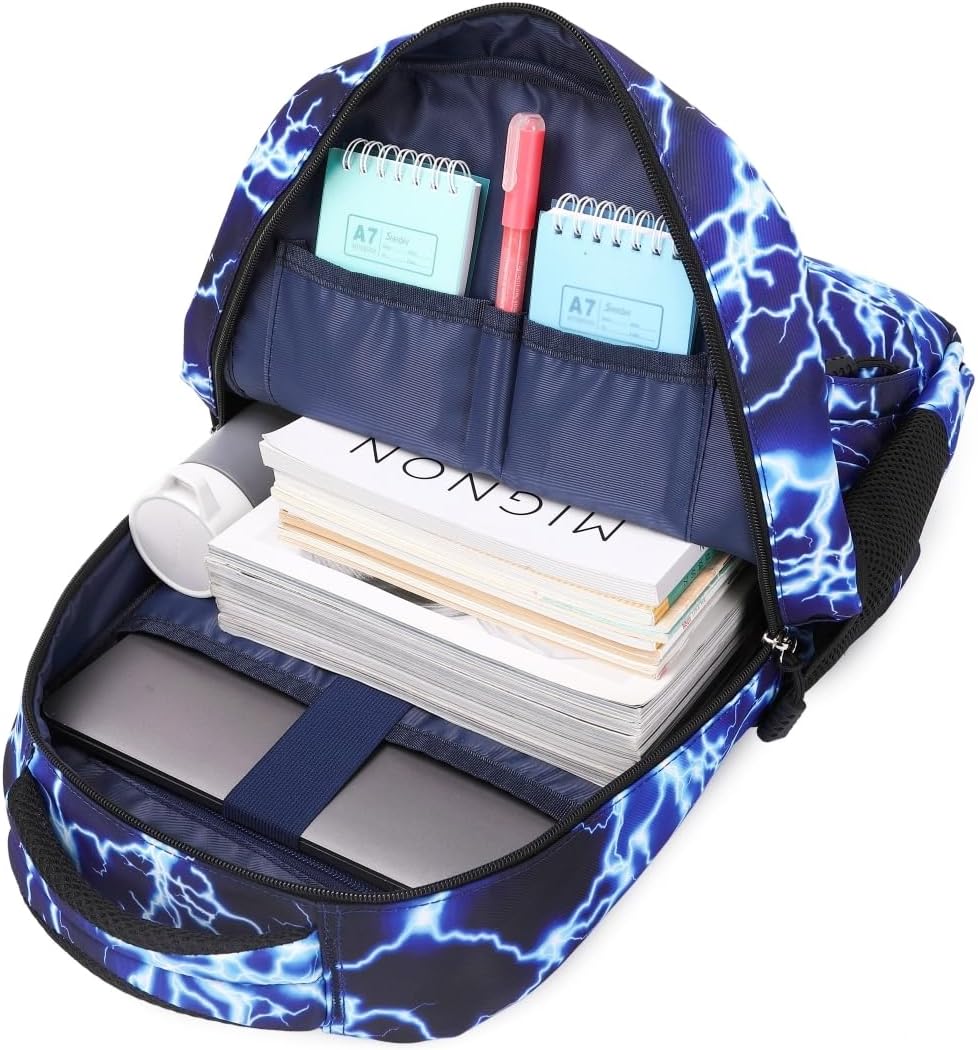 Boys Backpack for Elementary Kids Bookbag Middle School Bags Heavy Duty Soccer Laptop Durable Waterproof 18 In (5-Blue Lightning)