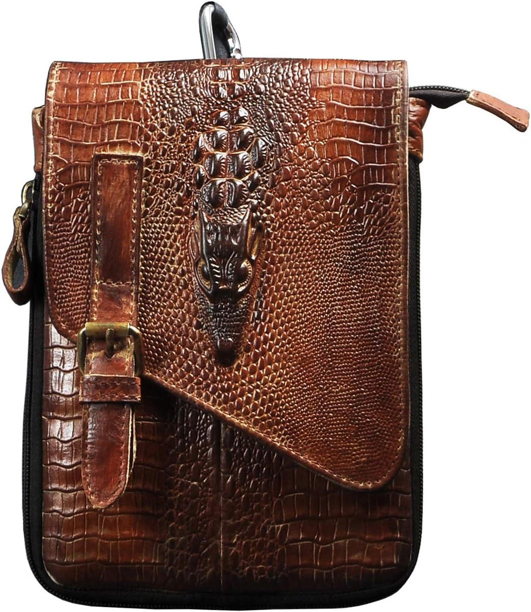 Genuine Leather Small Messenger Bag for Men, Shoulder Satchel with Phone Pouch & Waist Fanny Pack Strap