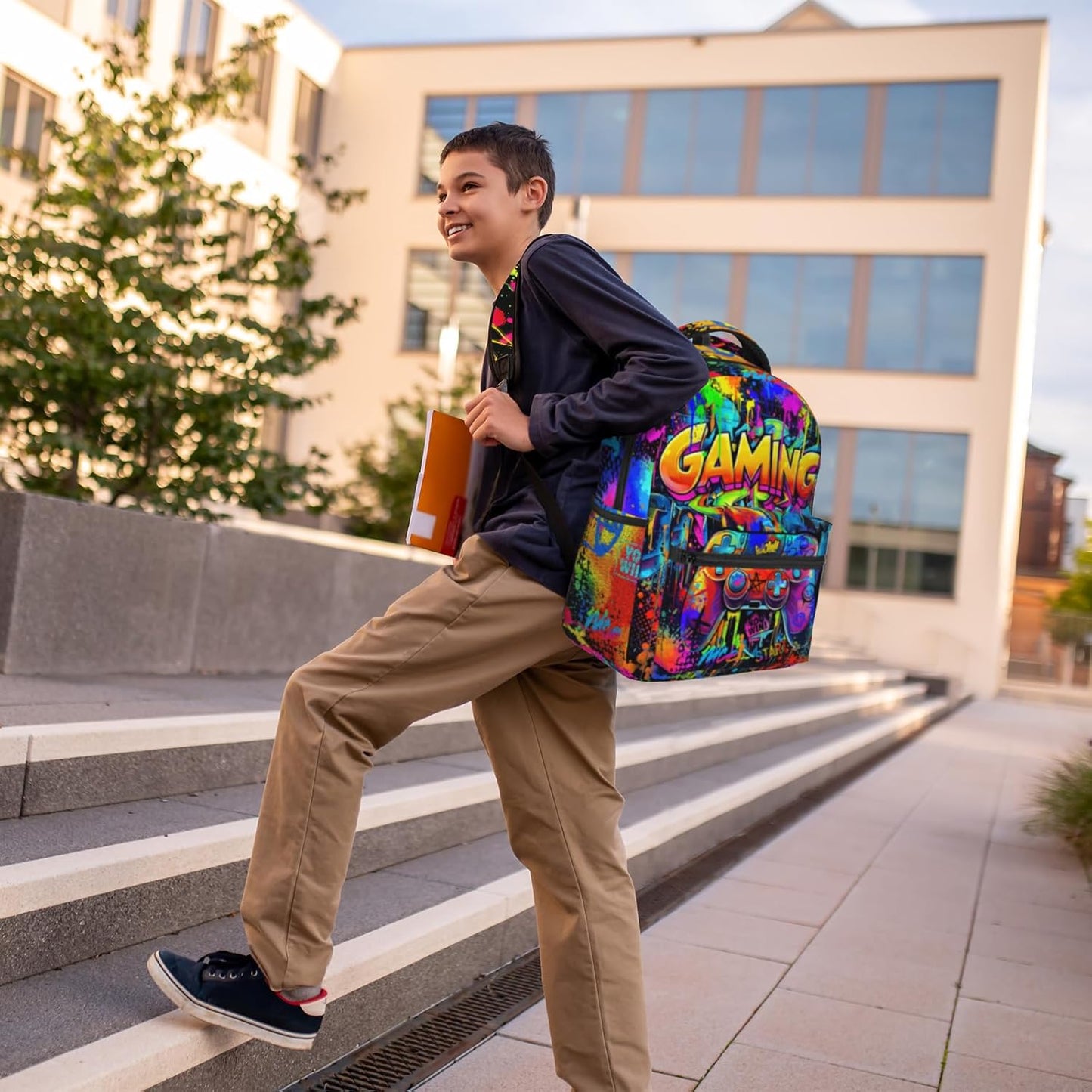 Boys Backpacks Graffiti Gaming Backpack for Kids Colorful School Bags for Kids Teenager Travel Daypack Laptop Backpack Back to School Gift