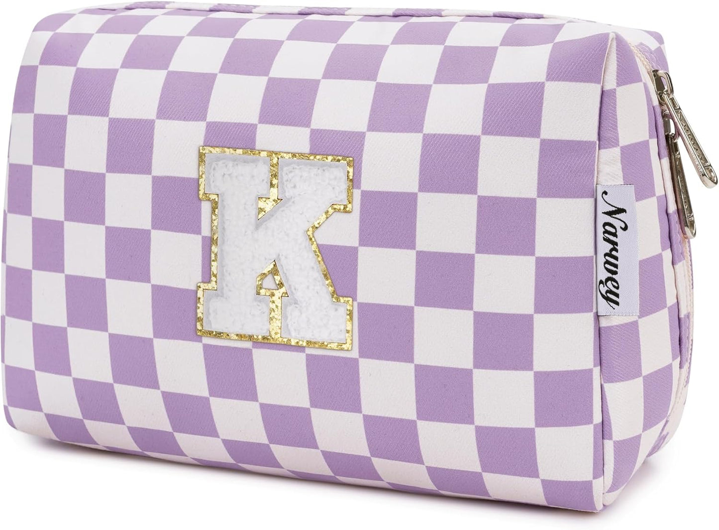 Narwey Birthday Gifts for Women Teen Girls Kids Personalized Initial Makeup Bag Monogram Preppy Cosmetic Bag Trendy Stuff 6 8 10 11 12 13 14 16 18 Years Old Travel Toiletry Bag (Purple K)