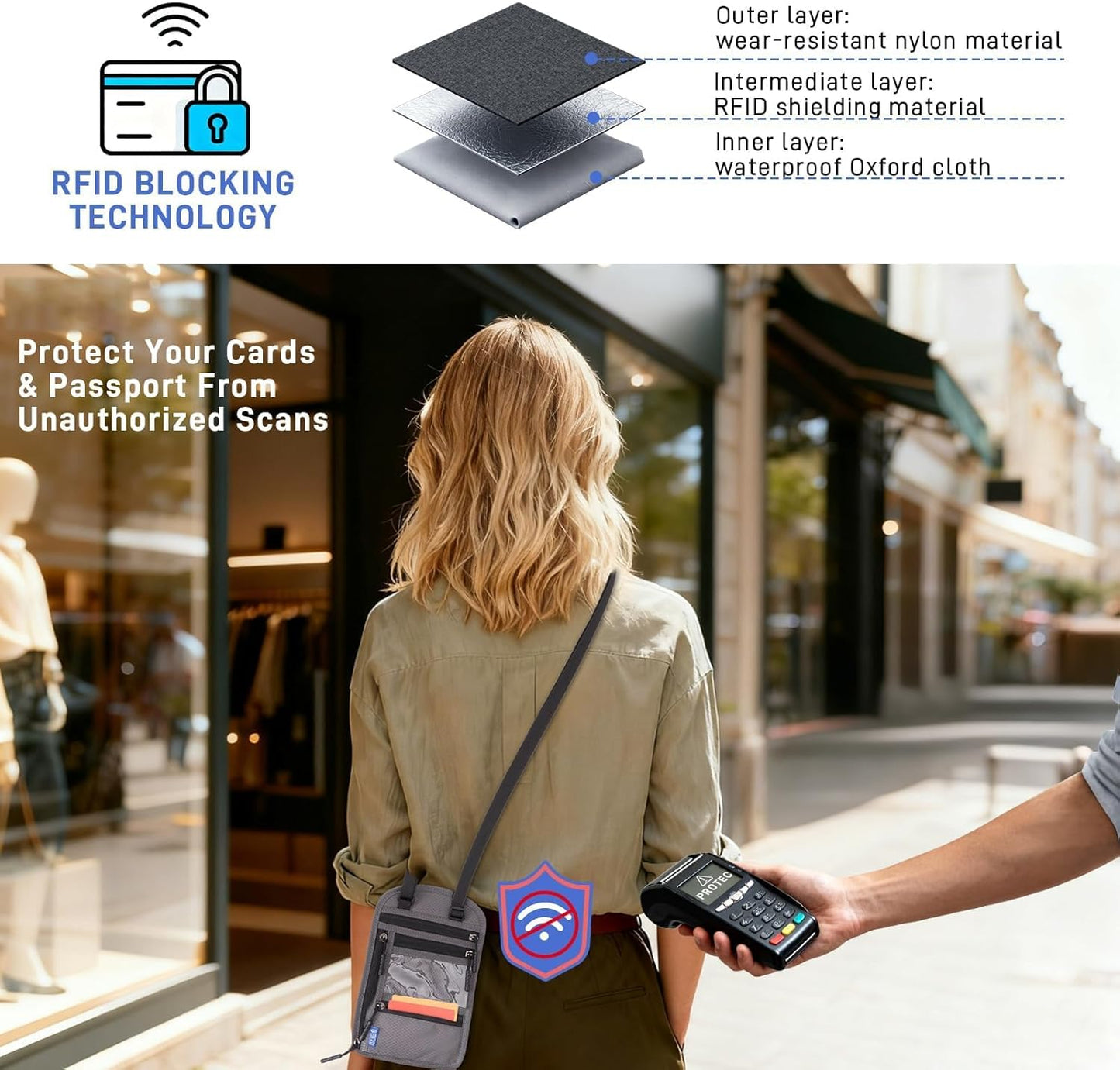 2-Pack RFID Blocking Passport Holder for Travel, Hidden Neck Wallet with Phone Pocket, Lightweight Under-Clothing Pouch Fits 7-inch phone & 2 Passports, Anti-Theft Organizer (Black & Dark Gray)