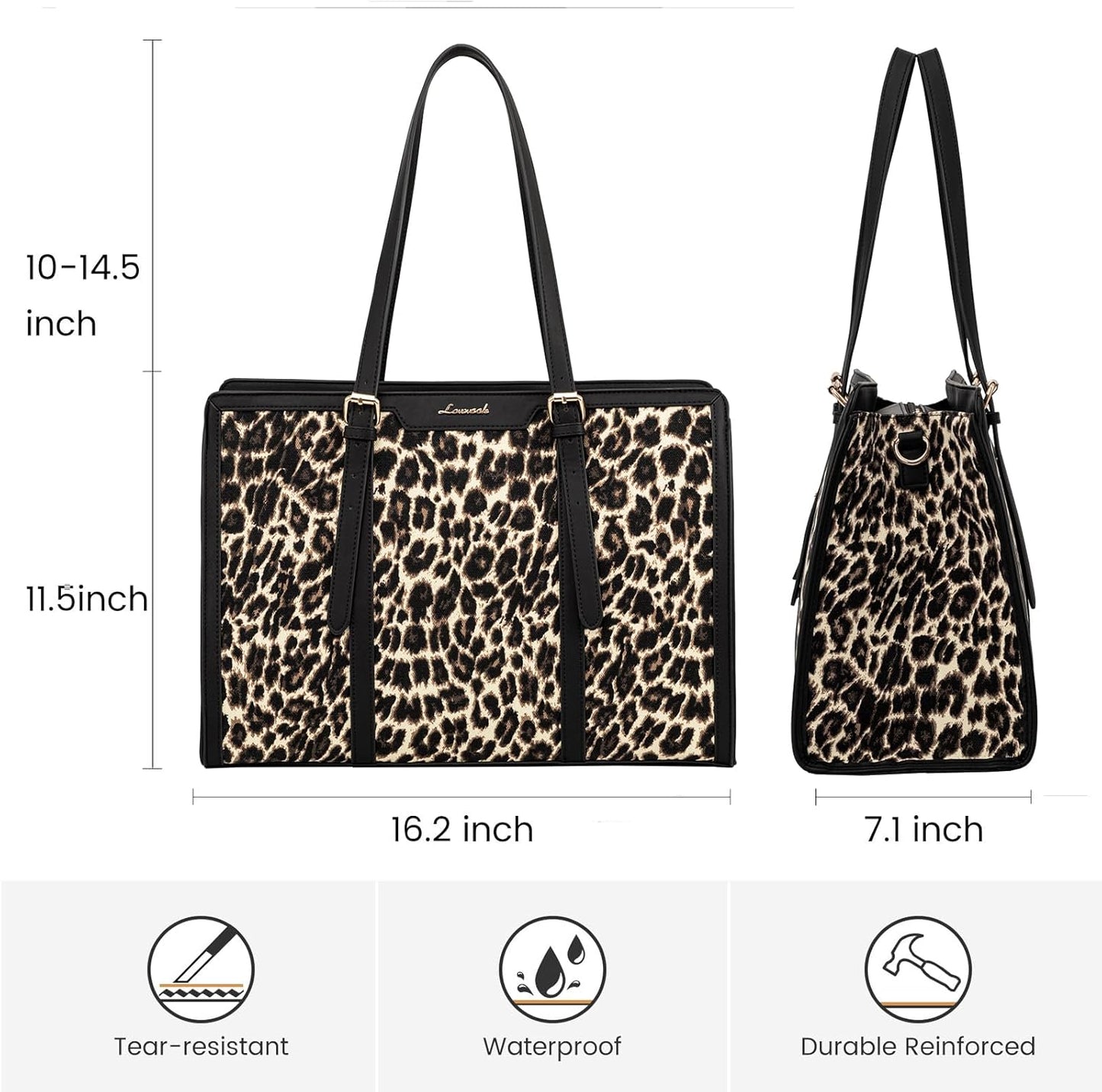 LOVEVOOK Laptop Bag for Women - 15.6 inch Lightweight Canvas Laptop Tote, Large Capacity Computer Bag with Clutch Purse for Business, Work, Office, Travel, Leopard