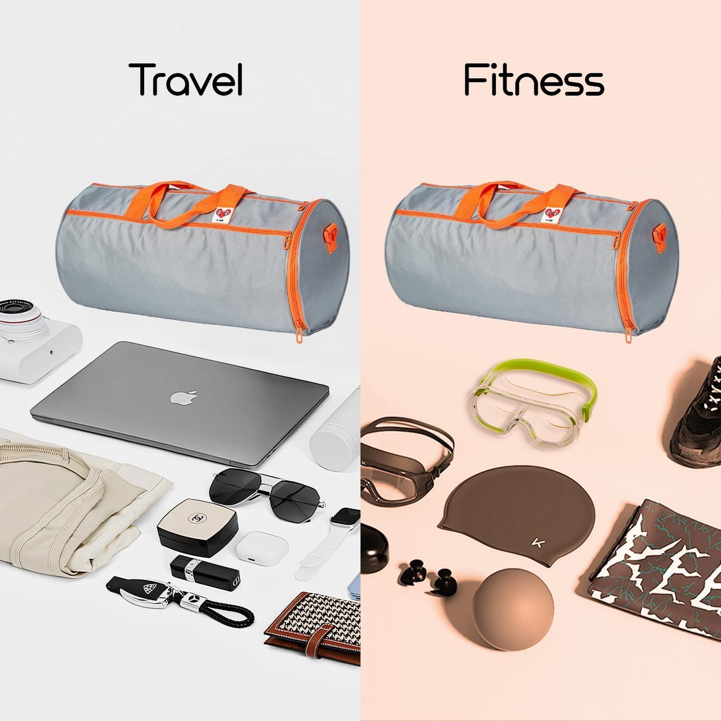 Gym Duffle Bag for Men & Women with Wet & Shoe Separated Compartment, 21 Inch and 30L Large Duffle Bag for travel Carry On, Swimming, Workout, Football. Grey
