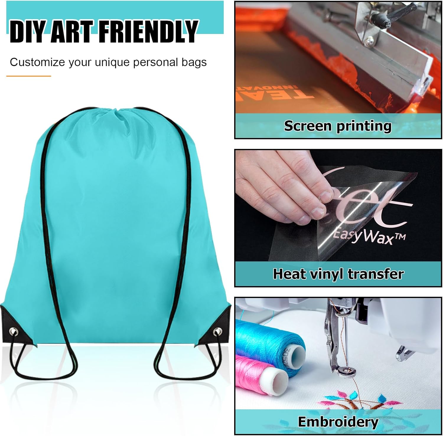 100 Pieces Drawstring Backpack Bulk Cinch Sackpack Ployster Drawstring Bags for Gym Party Trip(Aqua)