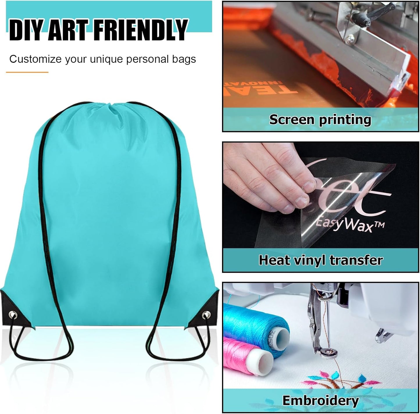 60 Pieces Drawstring Backpack Bulk Cinch Sackpack Ployster Drawstring Bags for Gym Party Trip(Aqua)