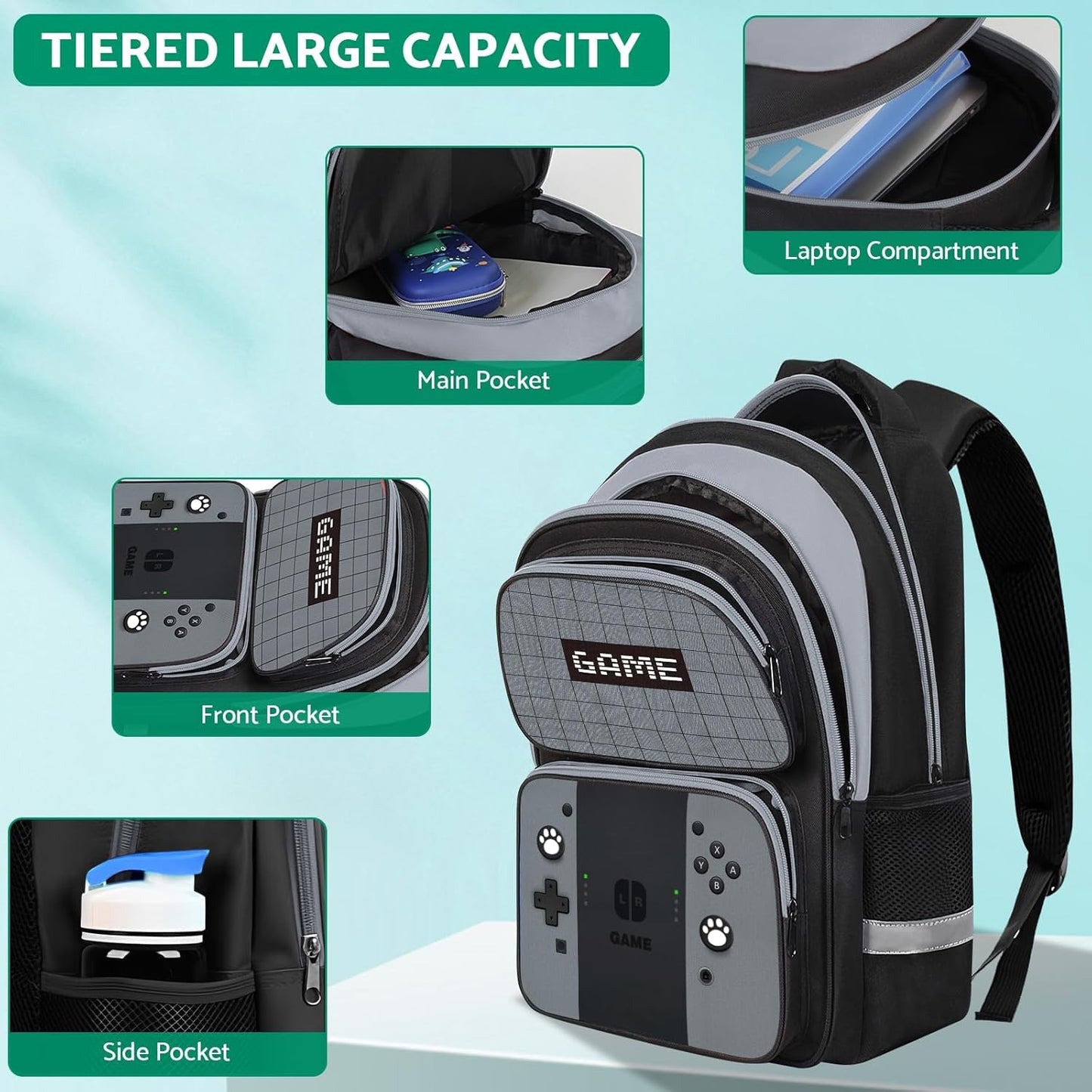 Kids Backpack For Boys，Gamer Boys Backpack For Children Teens Elementary Middle School, 17″