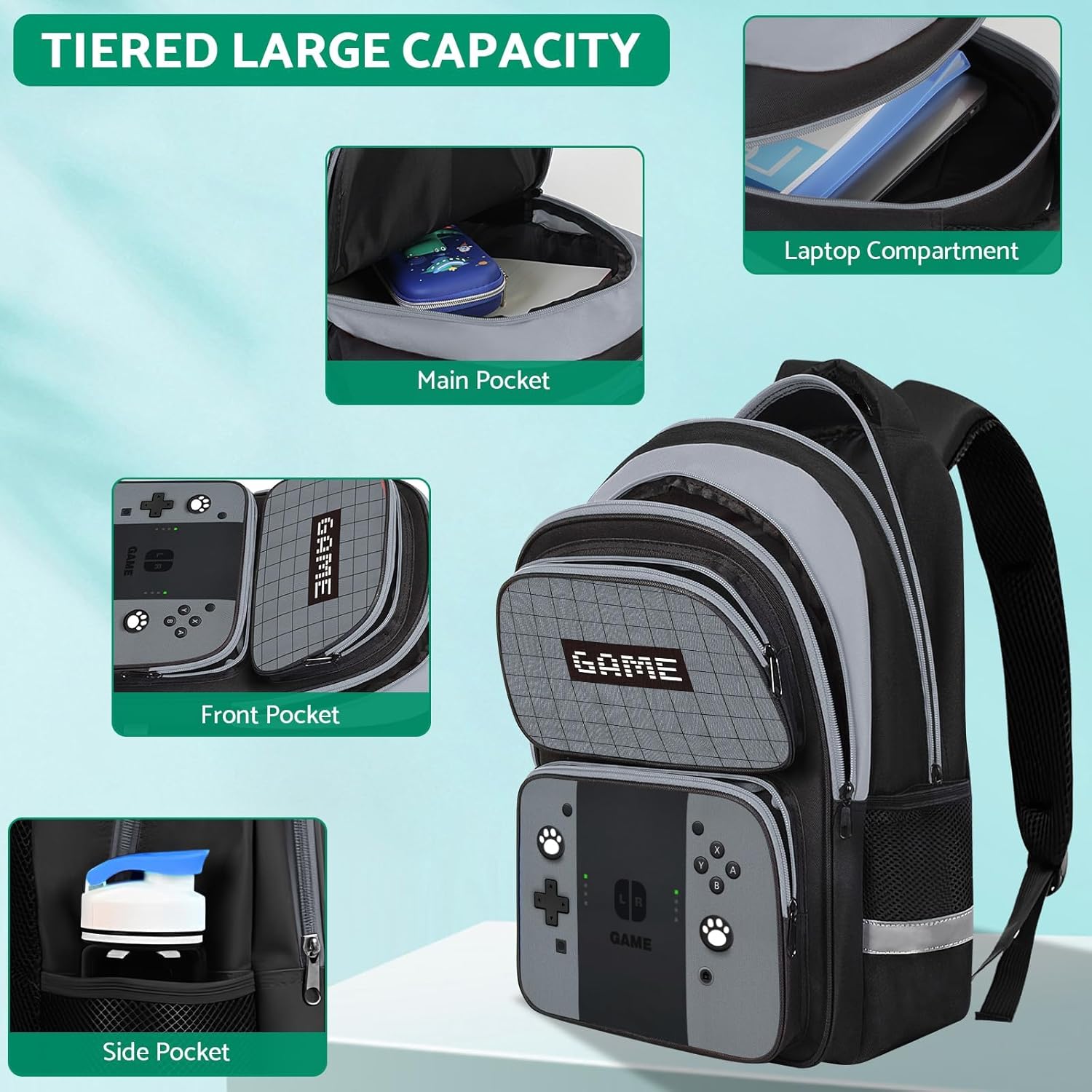 Kids Backpack For Boys，Gamer Boys Backpack For Children Teens Elementary Middle School, 17″
