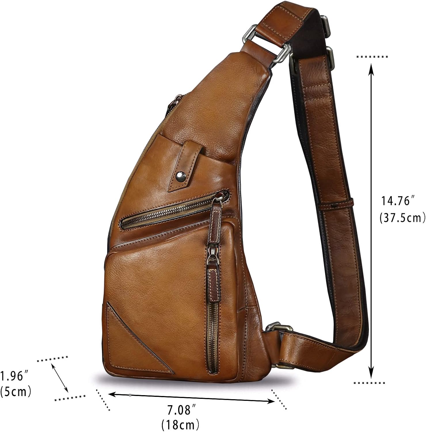 Genuine Leather Sling Bag for Men Vintage Handmade Crossbody Daypack Hiking Backpack Retro