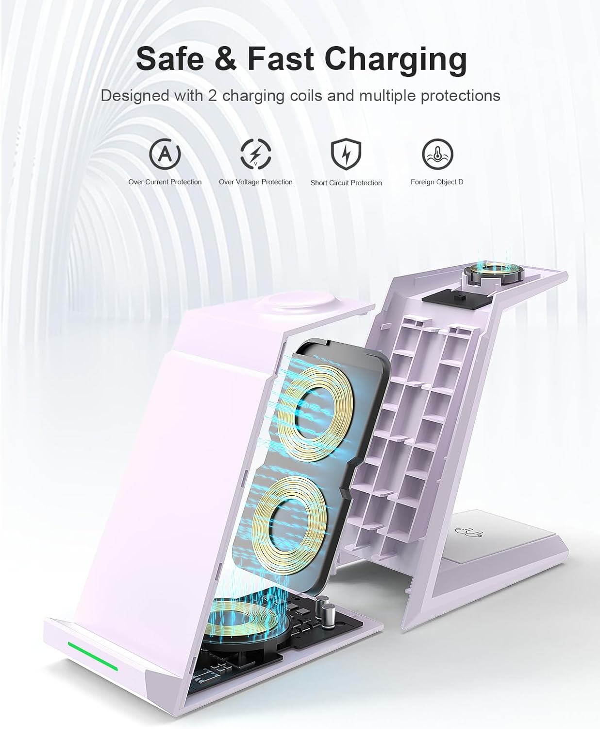 Wireless Charging Station for iPhone - ADADPU 3 in 1 Charger Stand for iPhone 17 16 15 14 13 12 11 Pro Max XR 8 Plus, Wireless Charging Dock for Apple Watch 8/7/SE/6/5/4/3/2, AirPods Pro/3/2 (Purple)