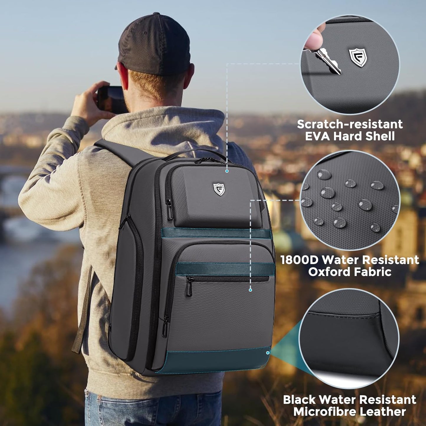 Grey Business Backpack for Men, Fits 17 Inch Laptop Water Resistant 45L Travel Bag with USB Charging Port, Expandable Men's Backpack for Work/College/Commuter