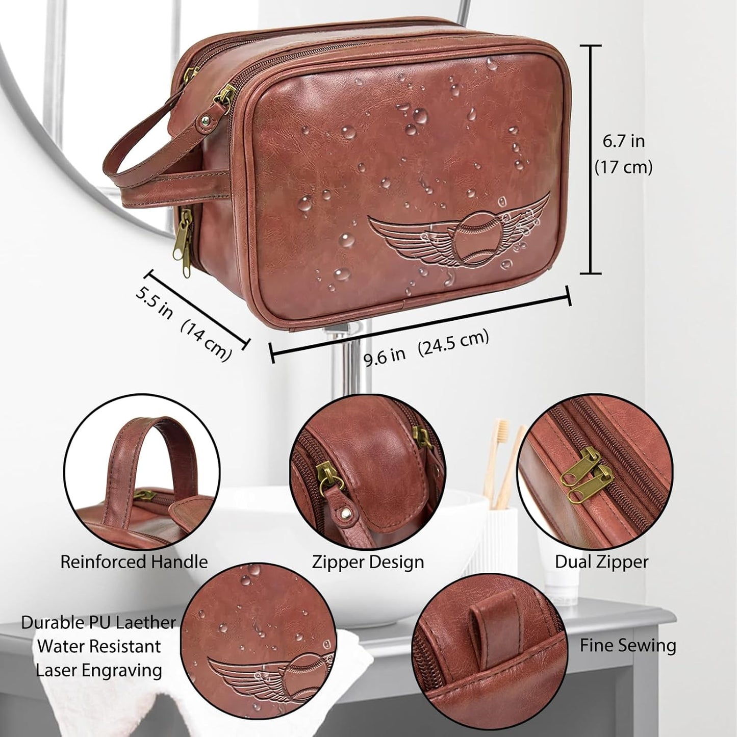 ubmpj Personalized Toiletry Bag for Men Custom PU Leather Travel Shaving dopp Kit Laser Engraved