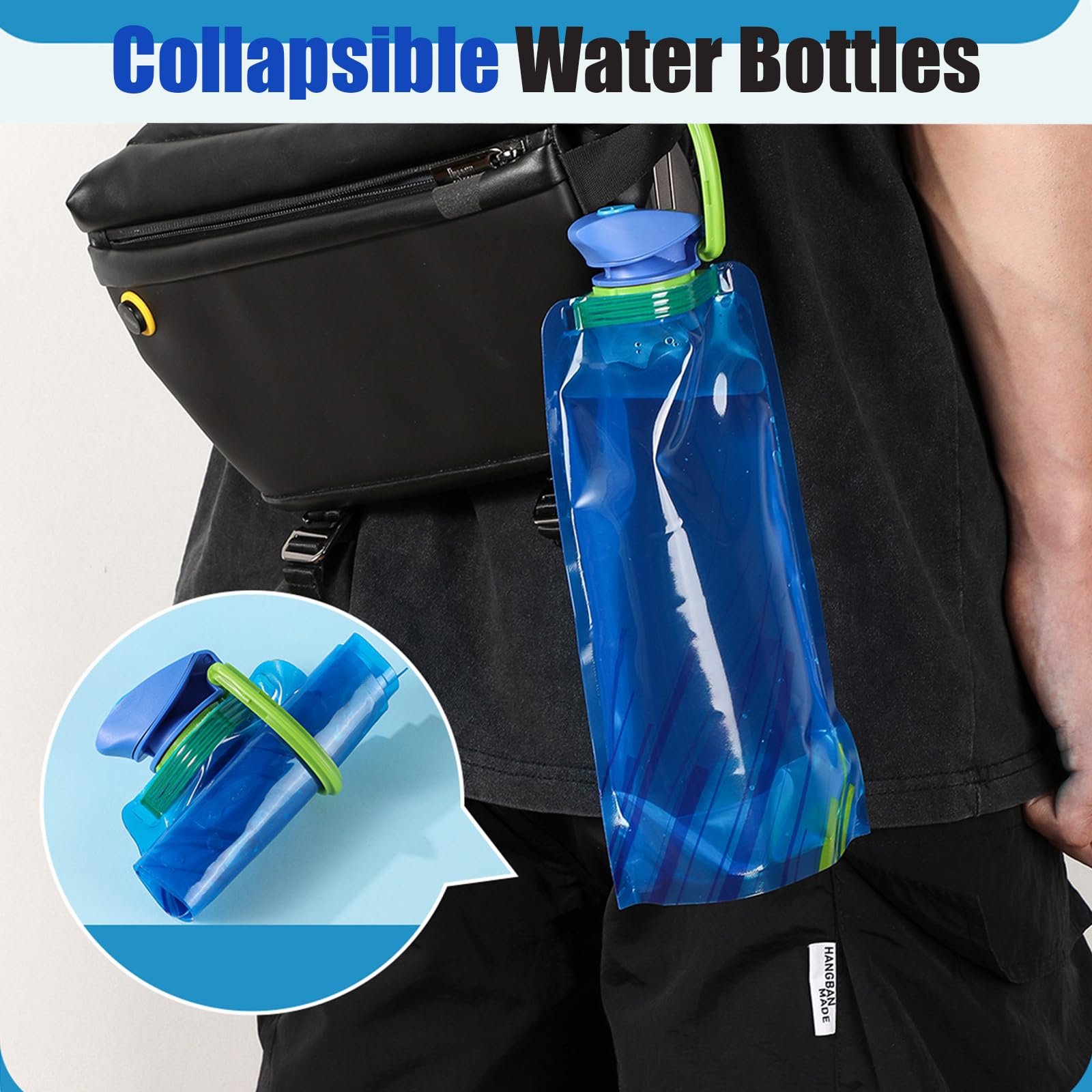LuLuya 4 Pack Collapsible Water Bottles for Travel – 23oz Foldable Water Bottle with