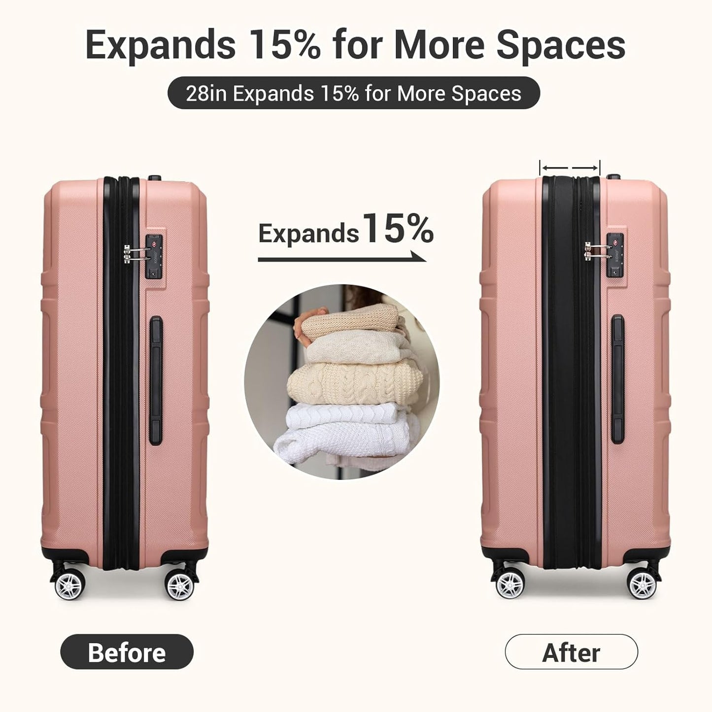 Kono Luggage Sets 3 Piece Set Hardshell Lightweight 12in 20in 24in 28in Carry On Suitcase with Spinner Wheels TSA Lock (Rose Gold,6 piece set)