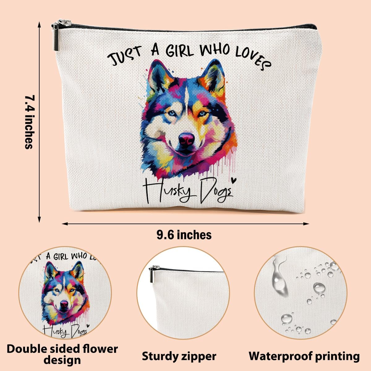 Husky Gifts Makeup Bag Husky Lovers Cosmetic Bag Travel Organizer Bags Makeup Pouch, Christmas Birthday Friendship Animal Lovers Gifts for Women Girls Sisters