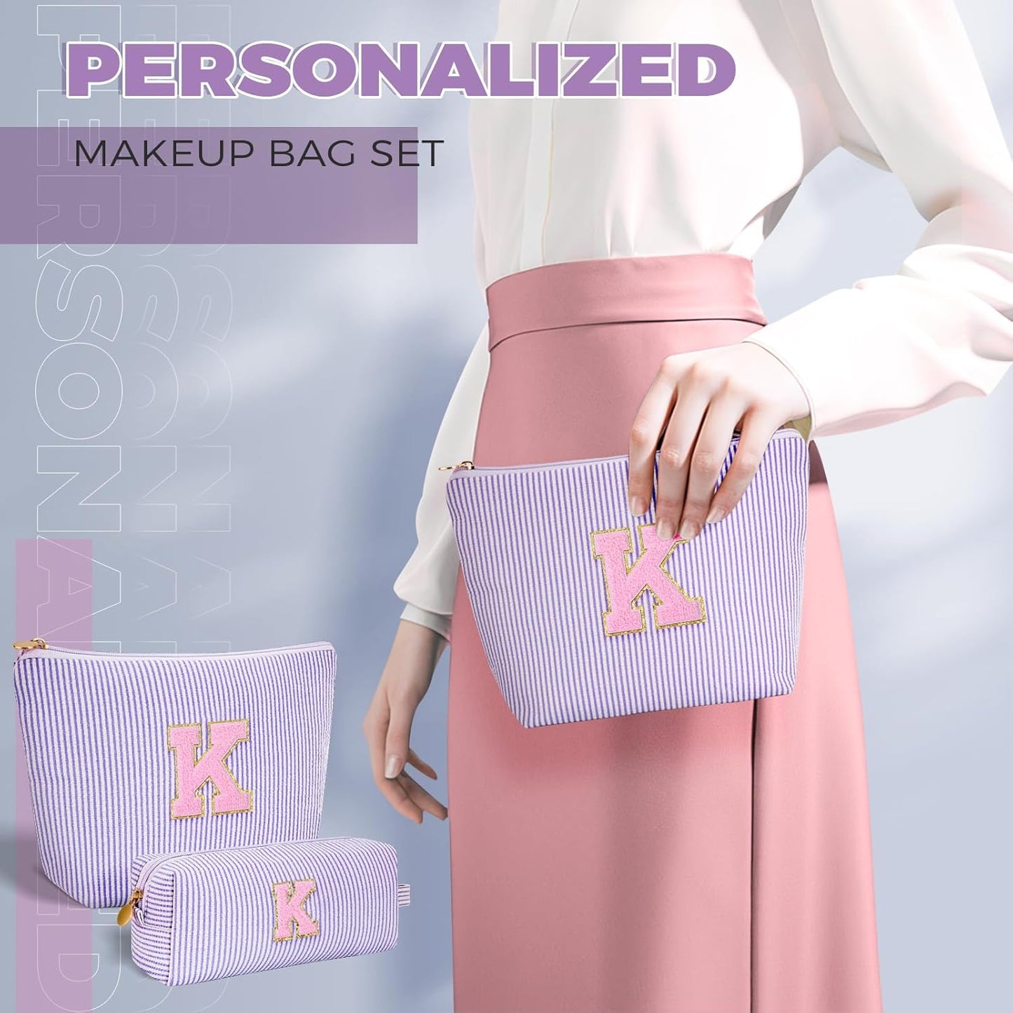 Monogrammed Gifts for Women - Cosmetic Bag for Teen,Initial Cute Makeup Bag Set for Women,Trendy