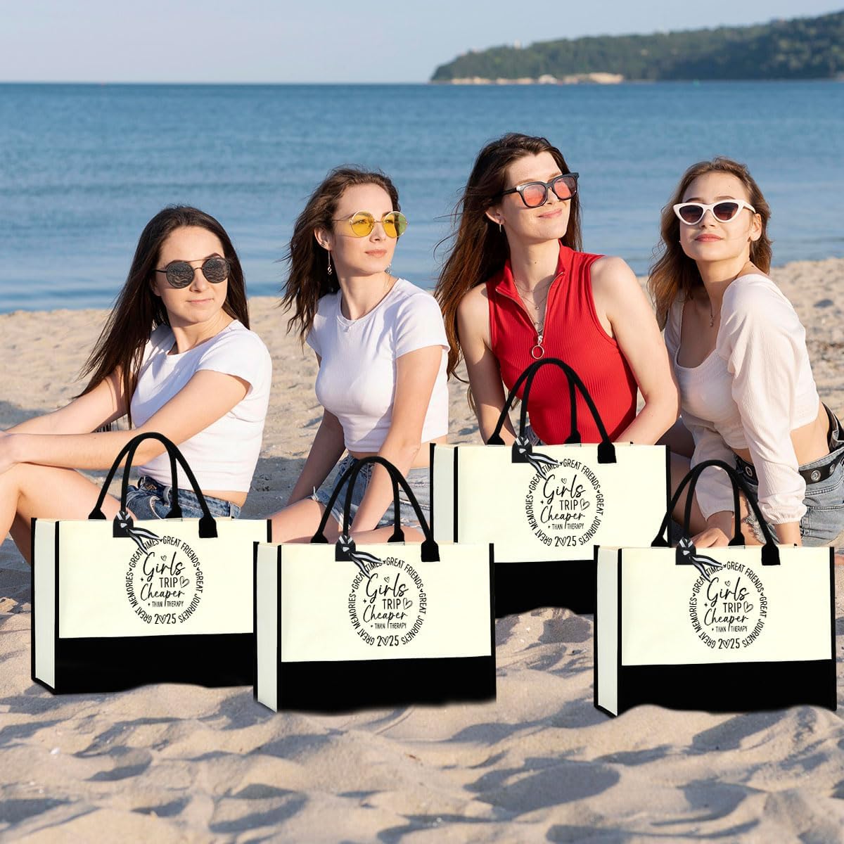 Fokongna Girls Trip 2025 For Women Friend Sister Travel Gifts Canvas Tote Bag Wet Bag for swimsuit Beach Bags Gifts