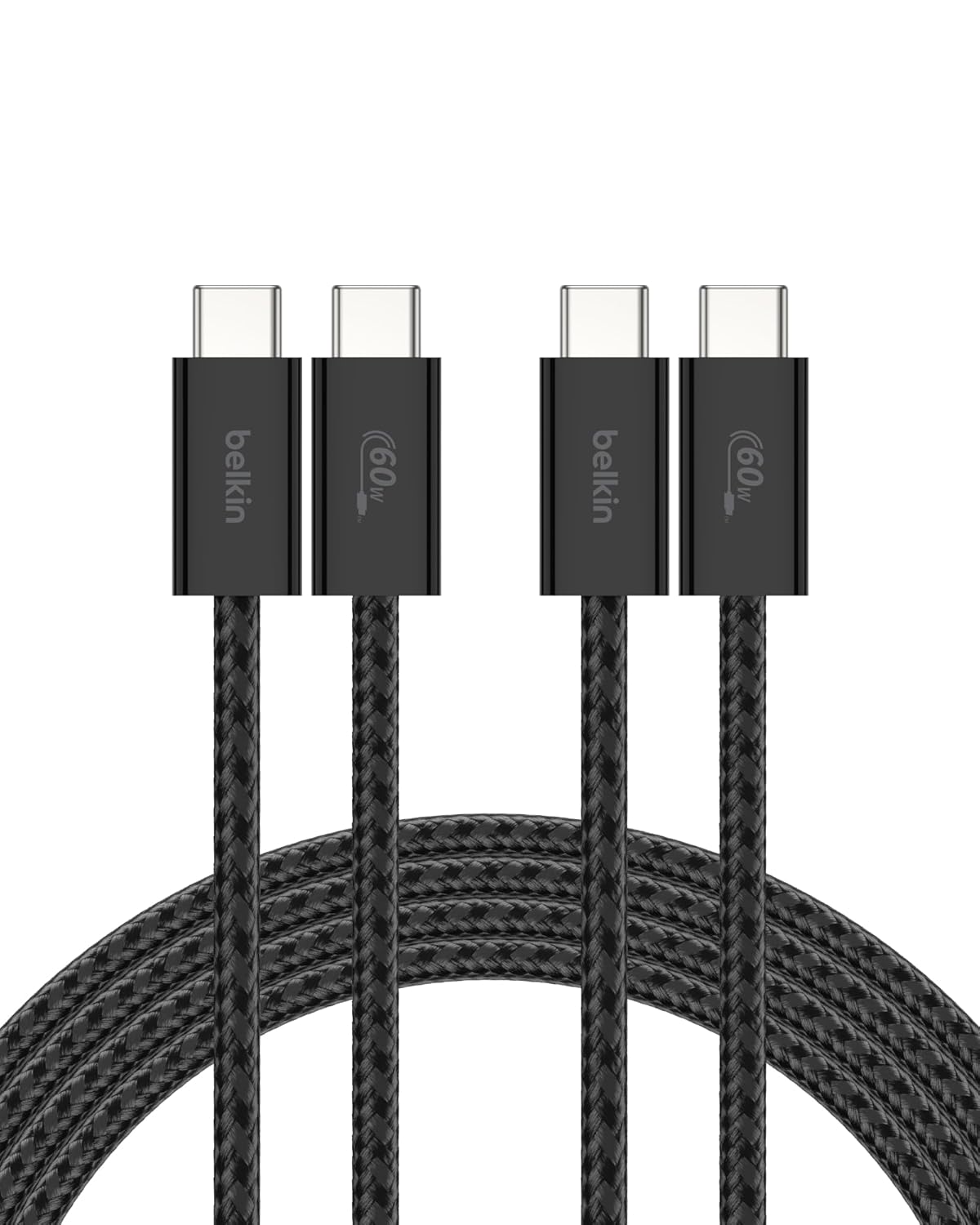 Belkin USB C to USB C Cable 2-Pack, 6.6ft, 60W - Type C Charger, iPhone Charger Cord, Soft, Braided, Flexible for iPhone 17, Galaxy S25, Pixel 10, Airpods, iPad Pro & More, Travel Essentials - Black