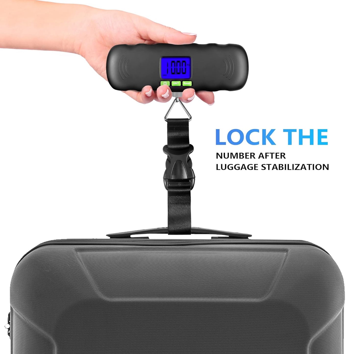 Digital Luggage Scale, 110LB Portable Hanging Baggage Scale with Backlit for Travel,Suitcase Weight Scale with Lock and Hook,Battery Included