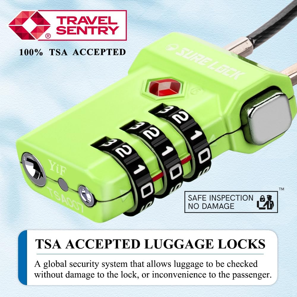SURE LOCK TSA Approved 3-Digit Combination Luggage Locks – Open Alert Indicator, Re-settable Code with Zinc Alloy Body, Easy-Read Dials for Suitcase, Backpack, Gym Locker & Toolbox (Multiple Colors)