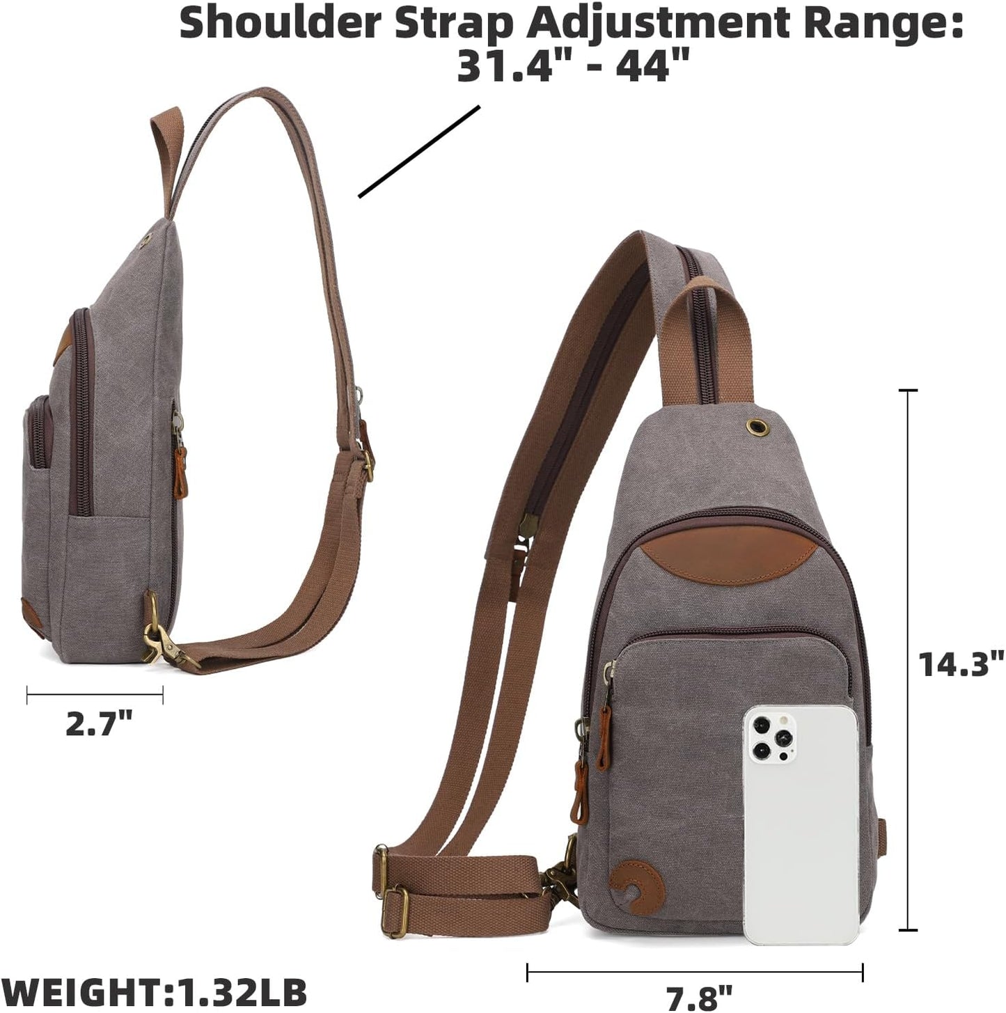 KL928 Canvas Sling Bag Crossbody Backpack Shoulder Casual Rucksack for Men Women