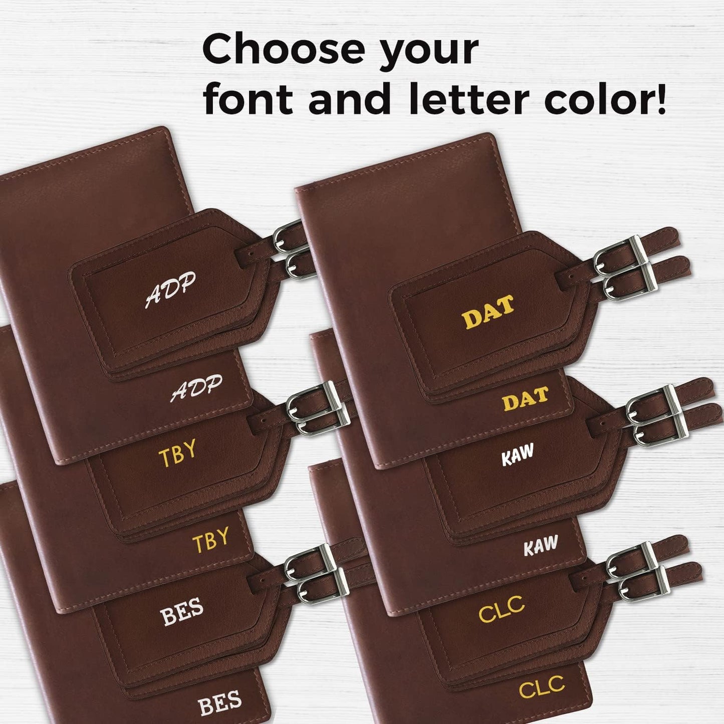 Personalized Monogrammed Toffee Leather RFID Passport Wallet and 2 Luggage Tags