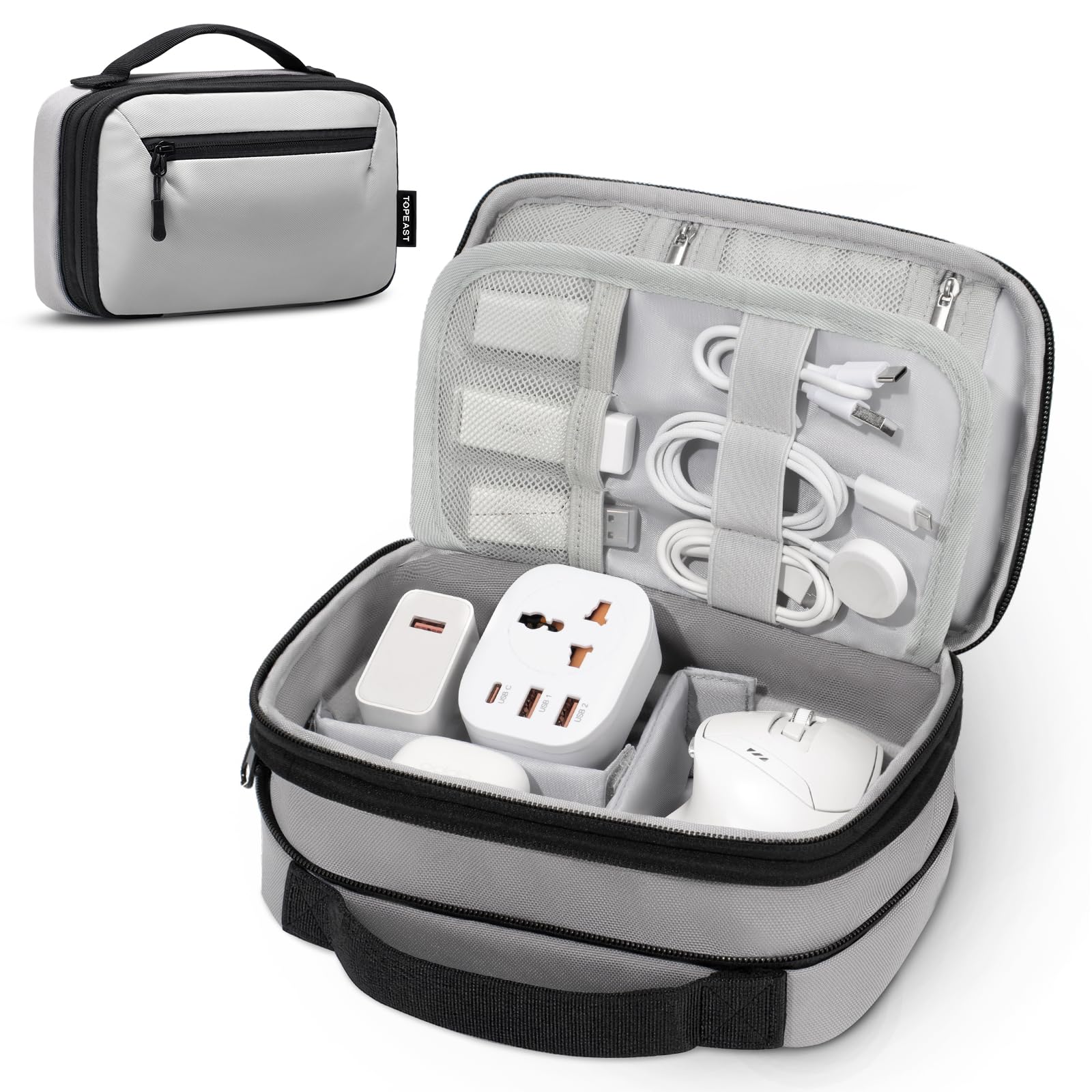 TOPEAST Expandable Cable Organizer Bag, Large Capacity Tech Pouch Electronics Travel Organizer