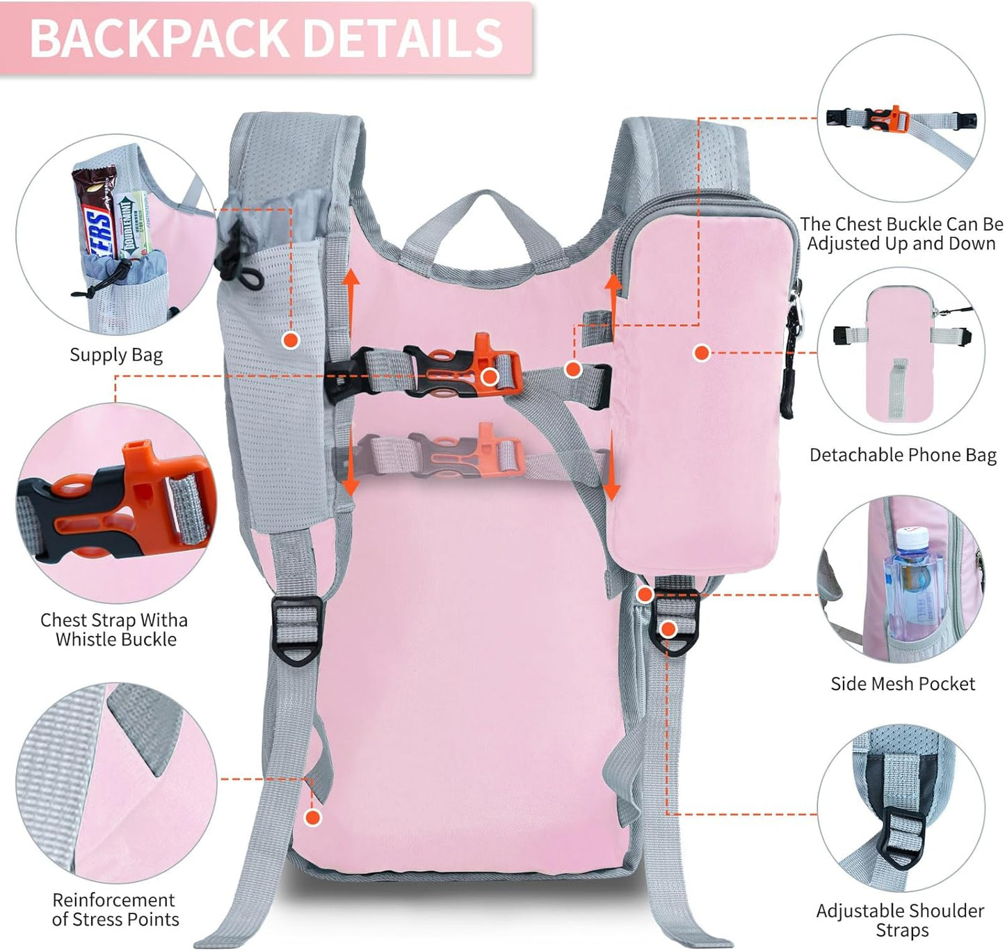 Hiking Backpack 10L/15L Small Daypack Lightweight Packable Travel Foldable Water Resistan for Women Men (Pink, 10L)