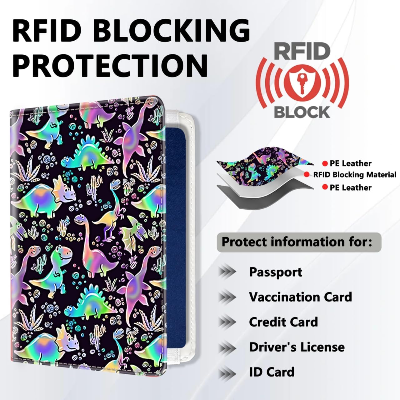 Passport Holder for Travel, Cute Passport Cover for Women Men, Waterproof PU Leather Rfid Blocking Passport Wallet with Credit Card Case for Travel Family, Boys Girls Travel Essentials