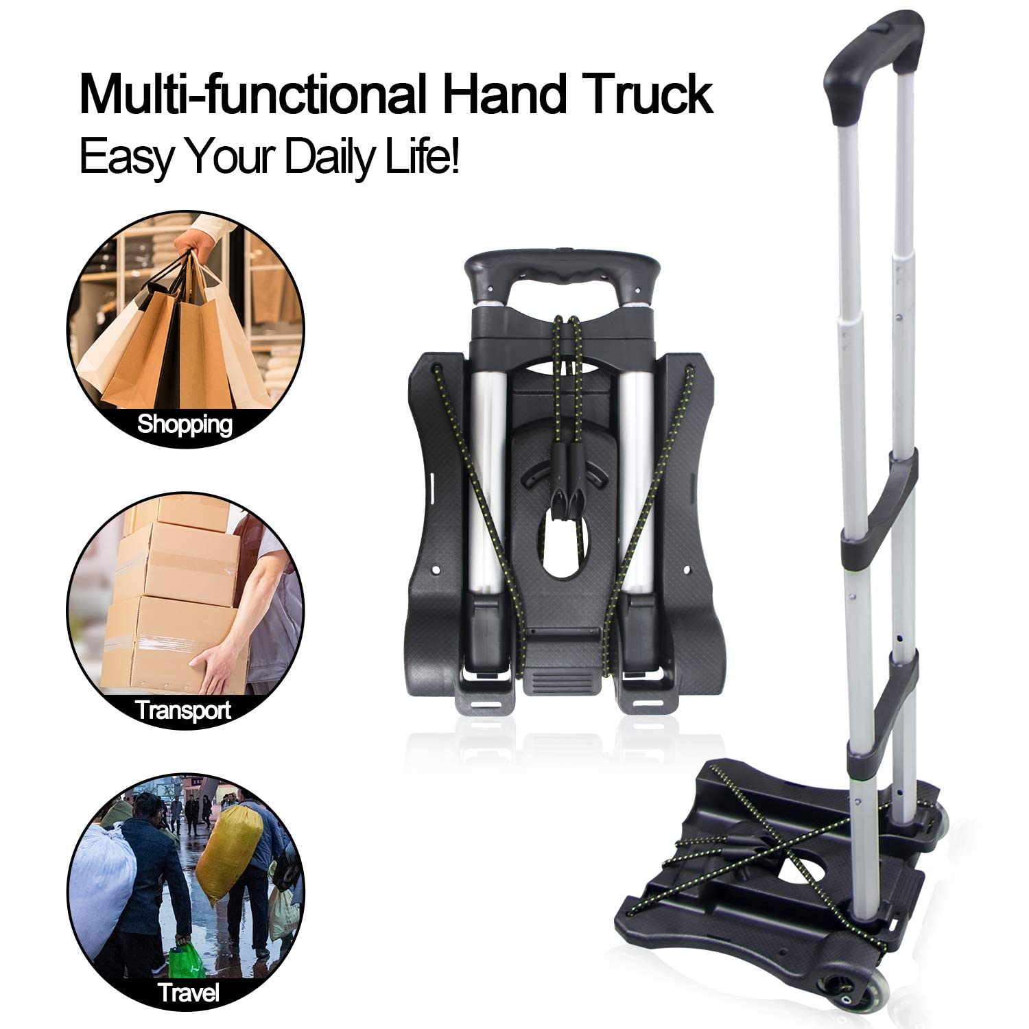 Sutekus Folding Hand Truck and Dolly 110-lbs Lightweight Portable Luggage Cart for School Travel